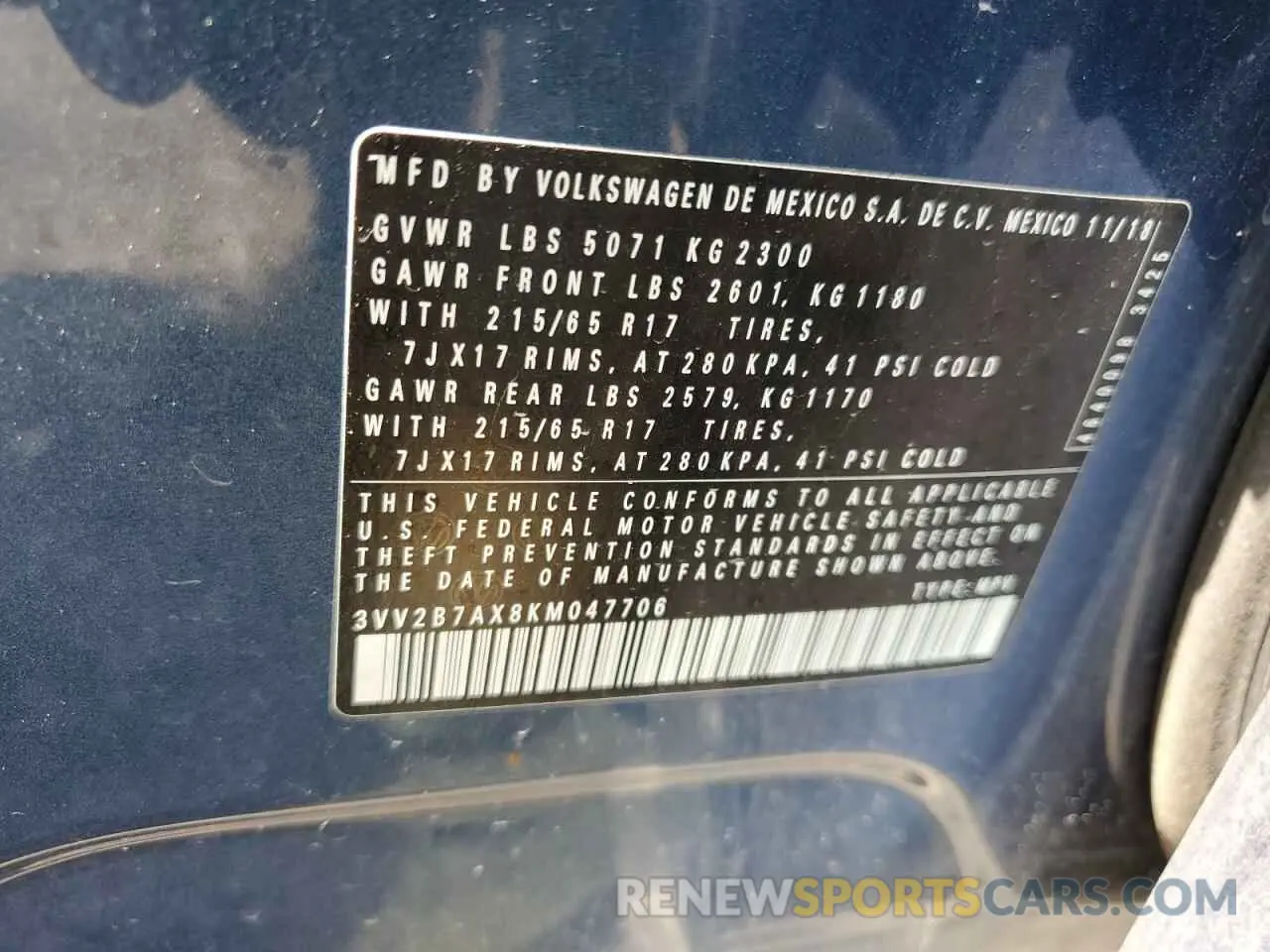 12 fotografías del automóvil dañado 3VV2B7AX8KM047706 VOLKSWAGEN TIGUAN 2019