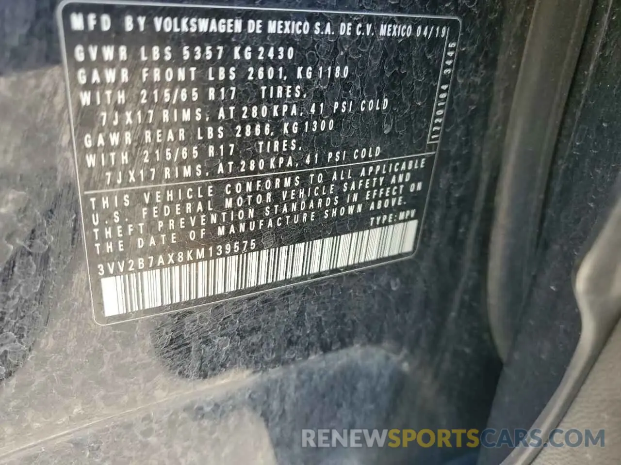 15 fotografías del automóvil dañado 3VV2B7AX8KM139575 VOLKSWAGEN TIGUAN 2019