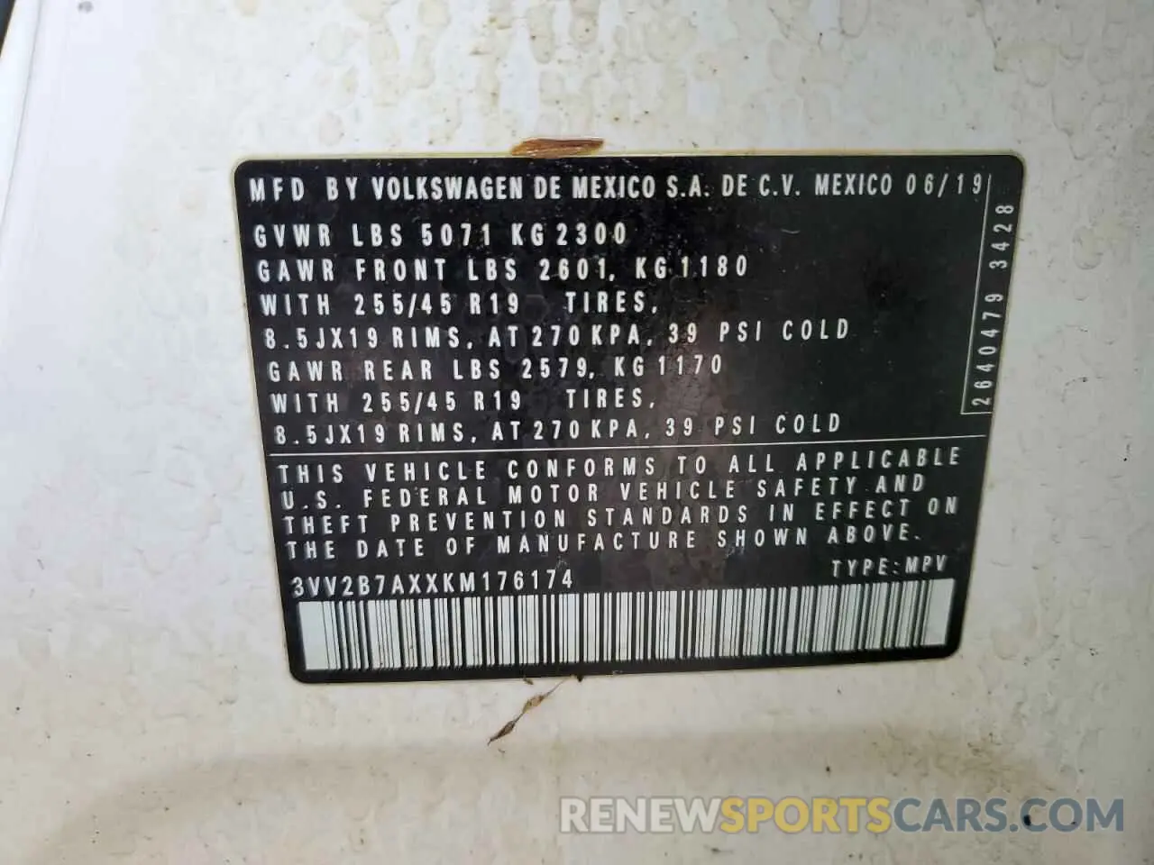 15 fotografías del automóvil dañado 3VV2B7AXXKM176174 VOLKSWAGEN TIGUAN 2019