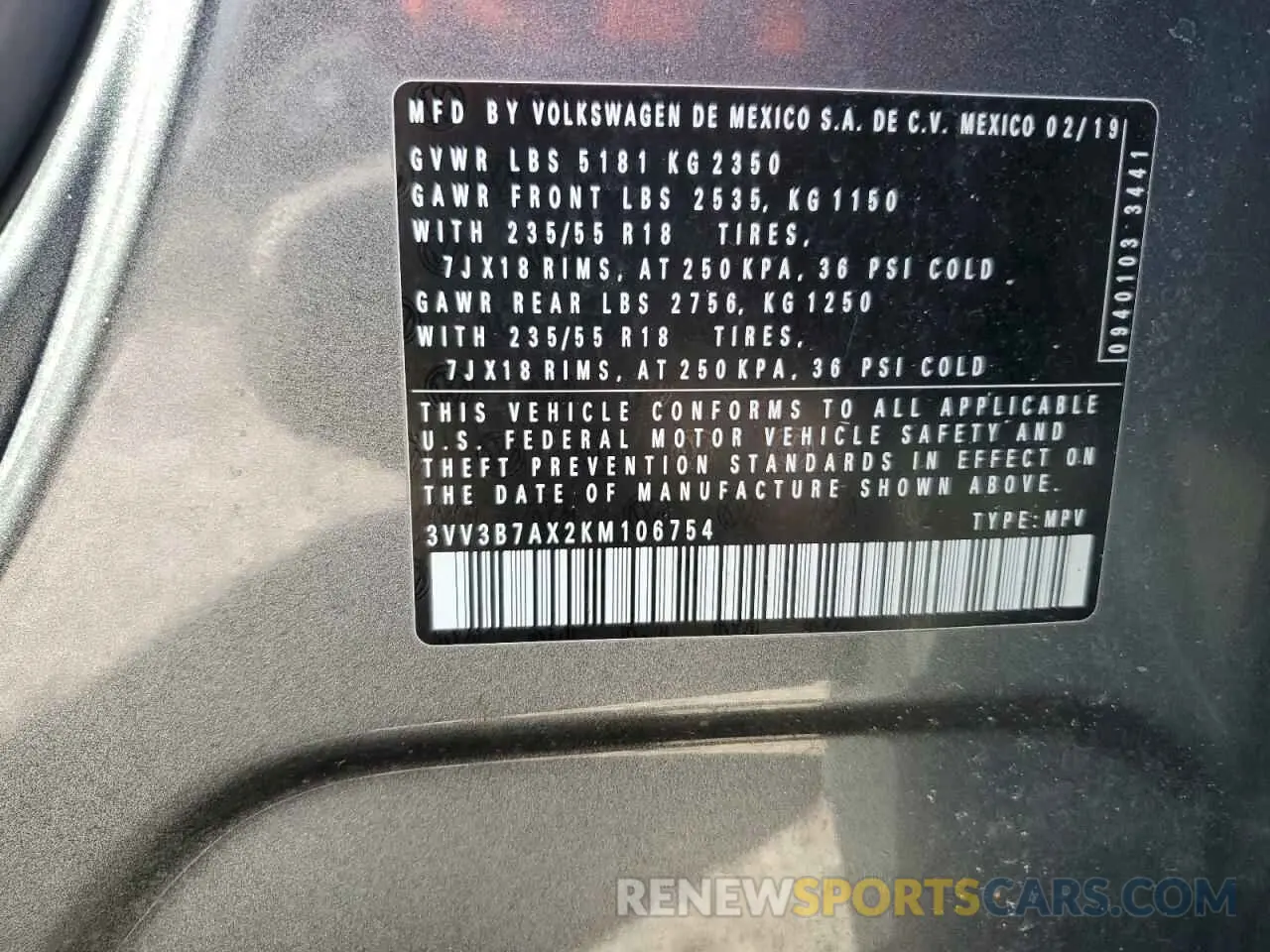 15 fotografías del automóvil dañado 3VV3B7AX2KM106754 VOLKSWAGEN TIGUAN 2019