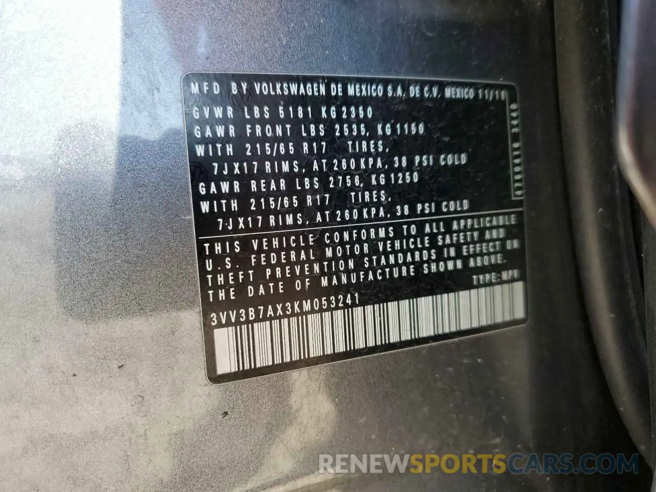 13 fotografías del automóvil dañado 3VV3B7AX3KM053241 VOLKSWAGEN TIGUAN 2019