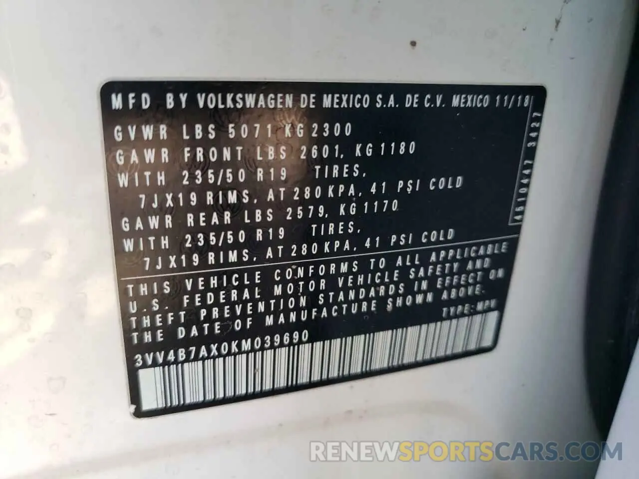 13 fotografías del automóvil dañado 3VV4B7AX0KM039690 VOLKSWAGEN TIGUAN 2019