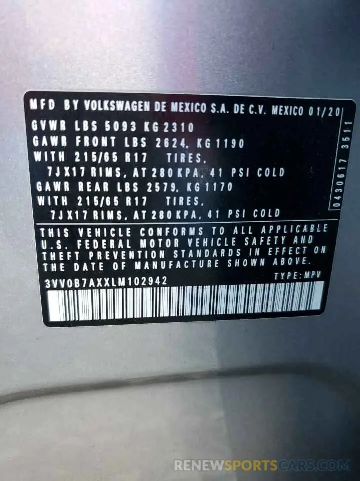 13 fotografías del automóvil dañado 3VV0B7AXXLM102942 VOLKSWAGEN TIGUAN 2020