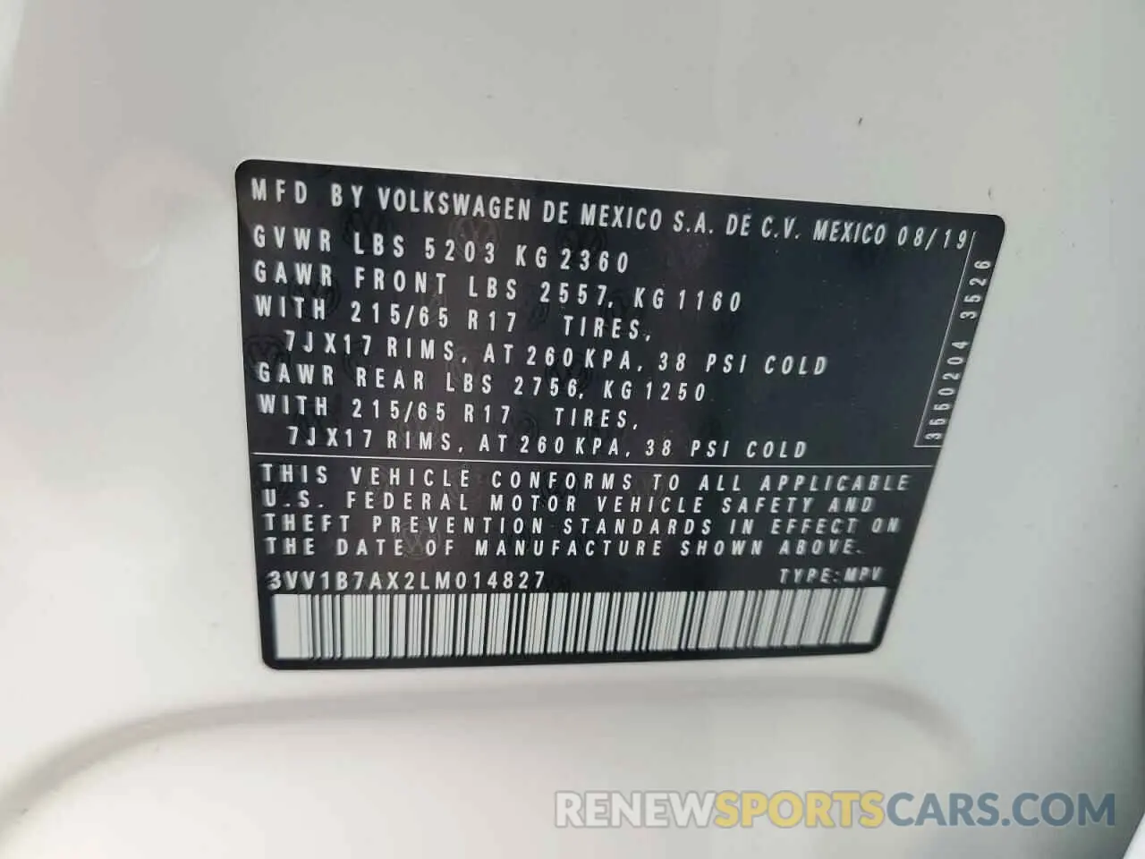 13 fotografías del automóvil dañado 3VV1B7AX2LM014827 VOLKSWAGEN TIGUAN 2020