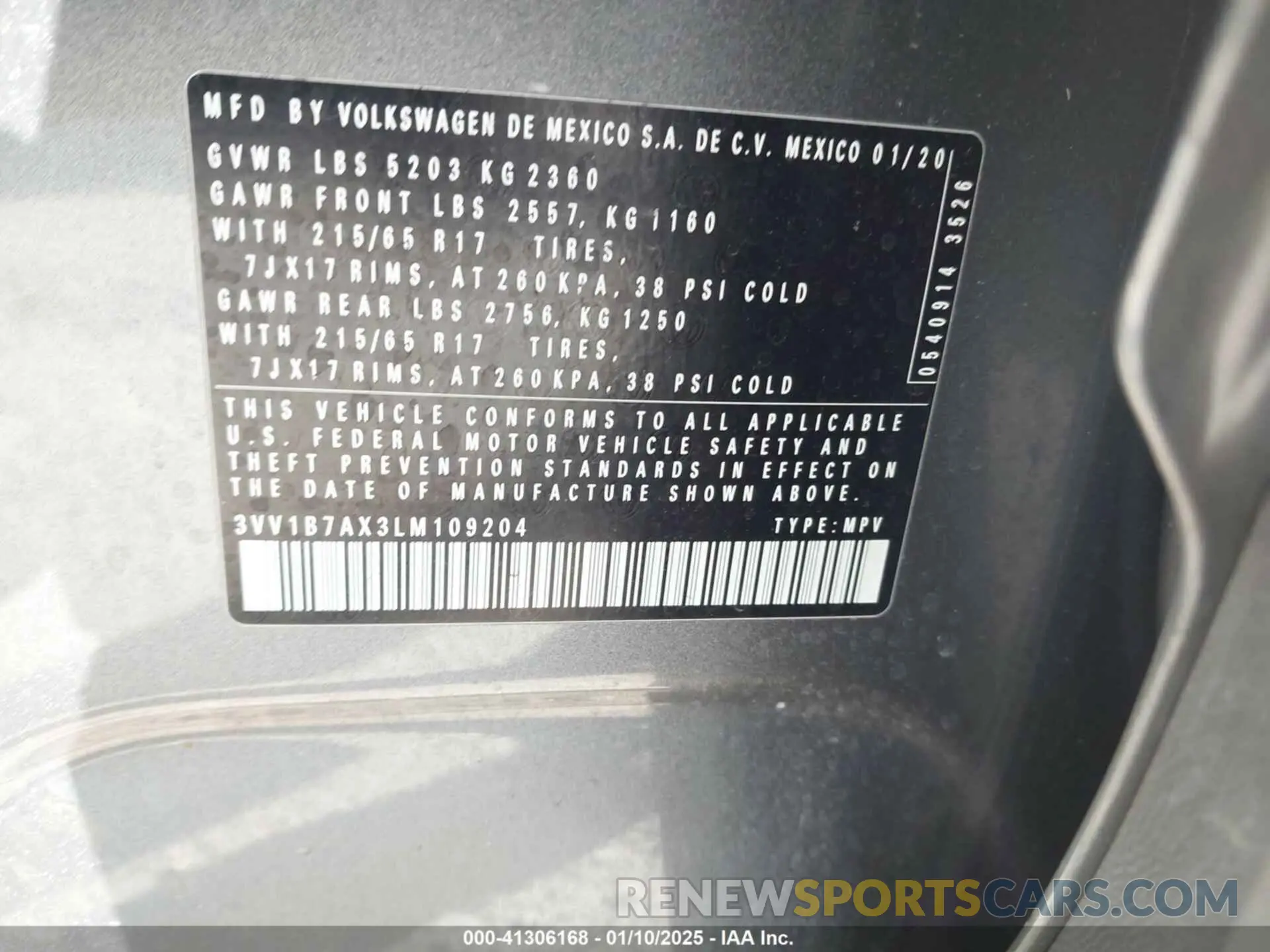 9 fotografías del automóvil dañado 3VV1B7AX3LM109204 VOLKSWAGEN TIGUAN 2020
