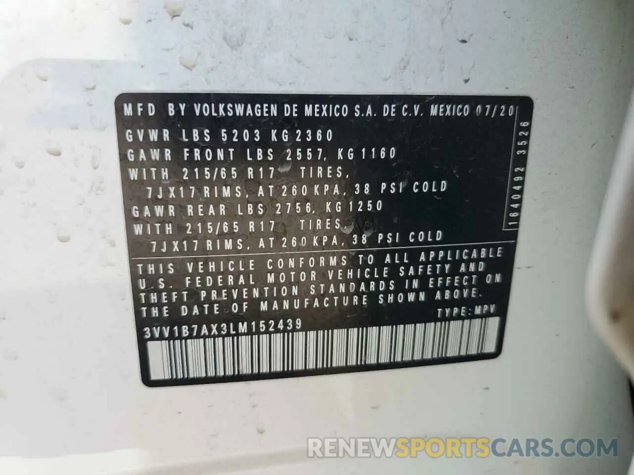 13 fotografías del automóvil dañado 3VV1B7AX3LM152439 VOLKSWAGEN TIGUAN 2020