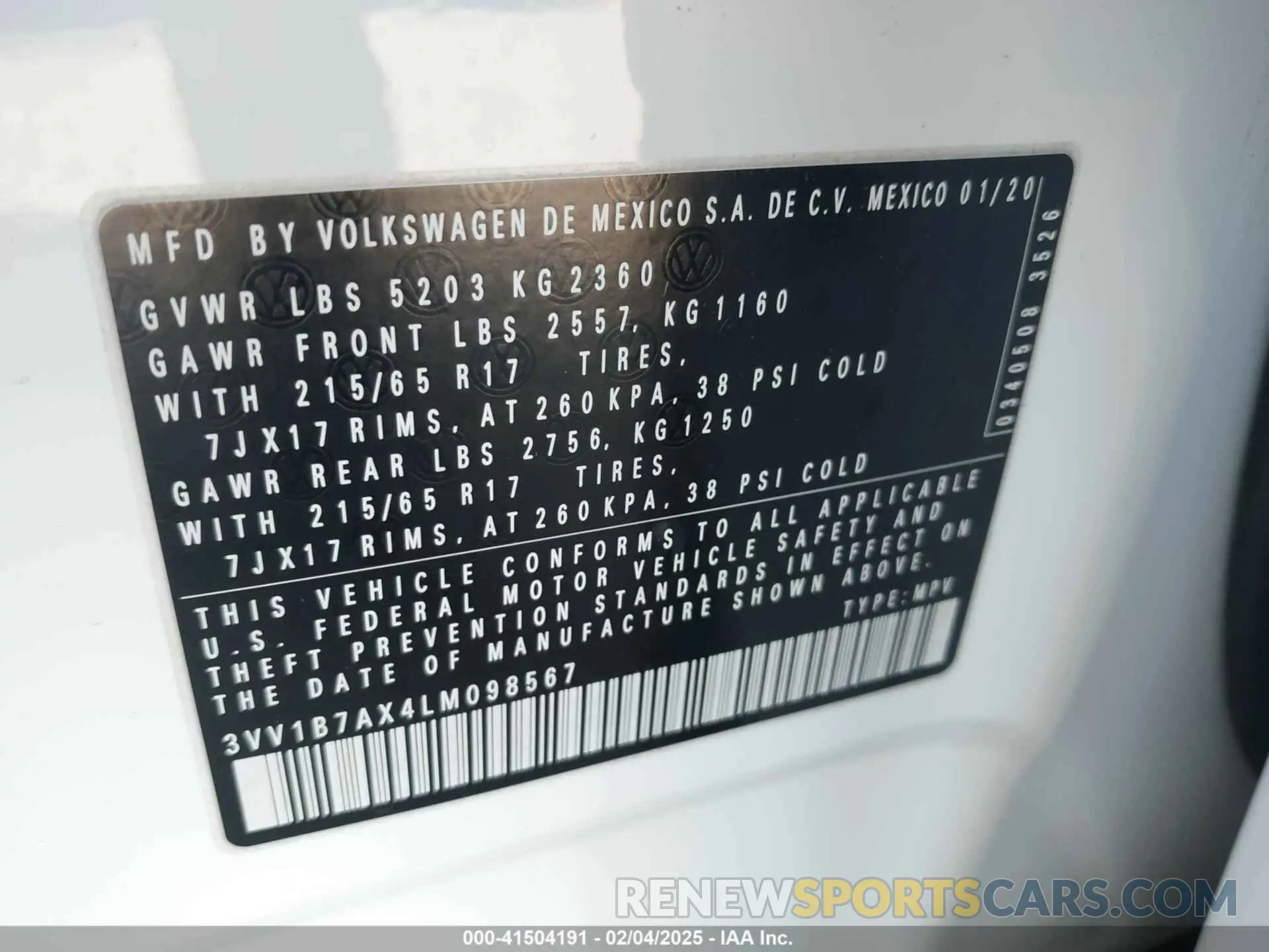 9 fotografías del automóvil dañado 3VV1B7AX4LM098567 VOLKSWAGEN TIGUAN 2020