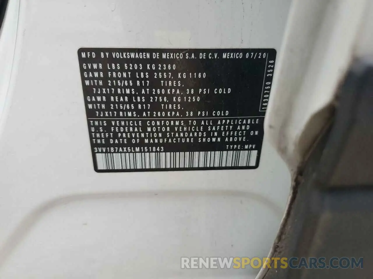 13 fotografías del automóvil dañado 3VV1B7AX5LM151843 VOLKSWAGEN TIGUAN 2020