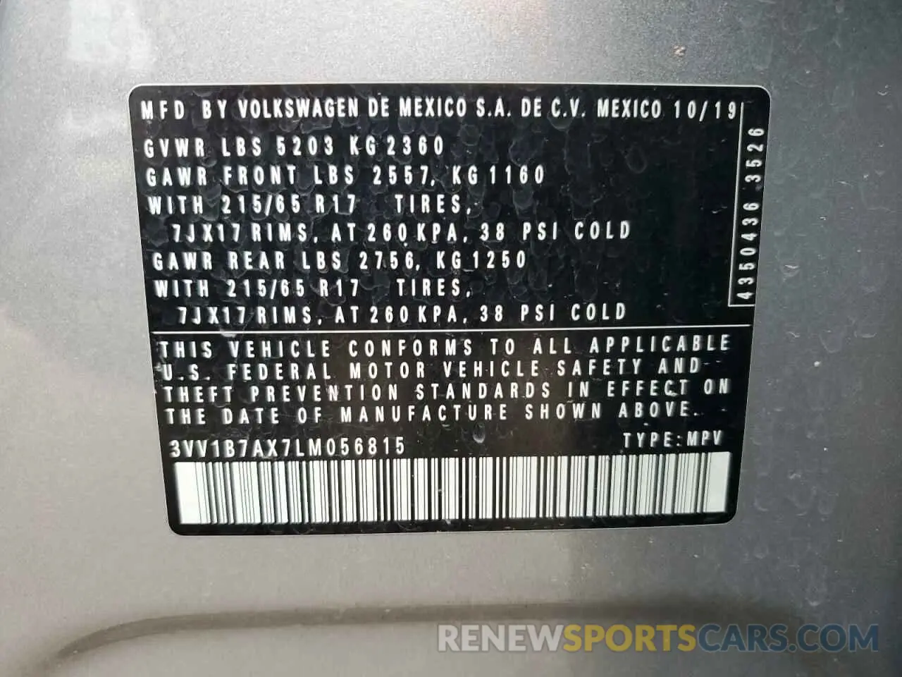 13 fotografías del automóvil dañado 3VV1B7AX7LM056815 VOLKSWAGEN TIGUAN 2020