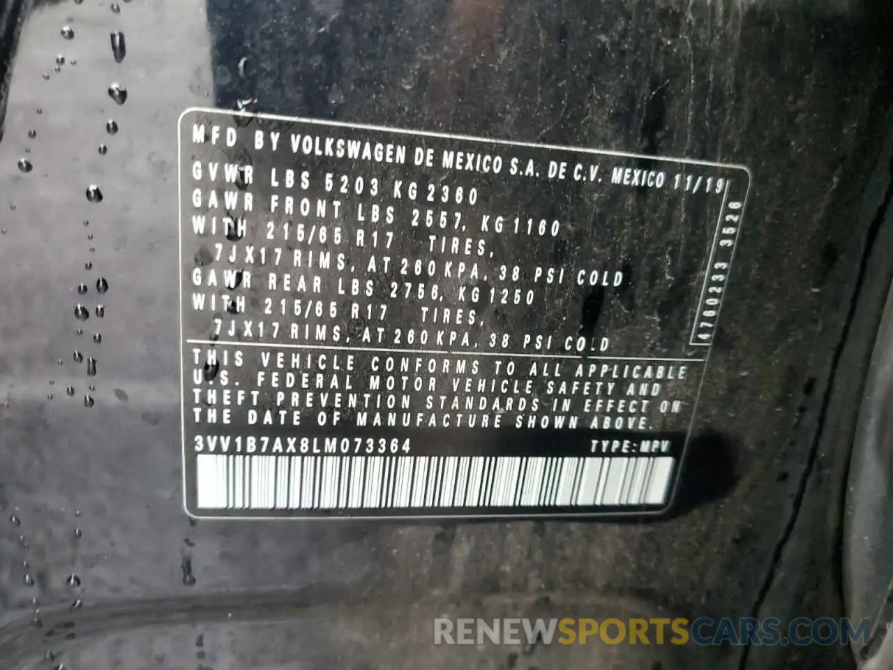 13 fotografías del automóvil dañado 3VV1B7AX8LM073364 VOLKSWAGEN TIGUAN 2020