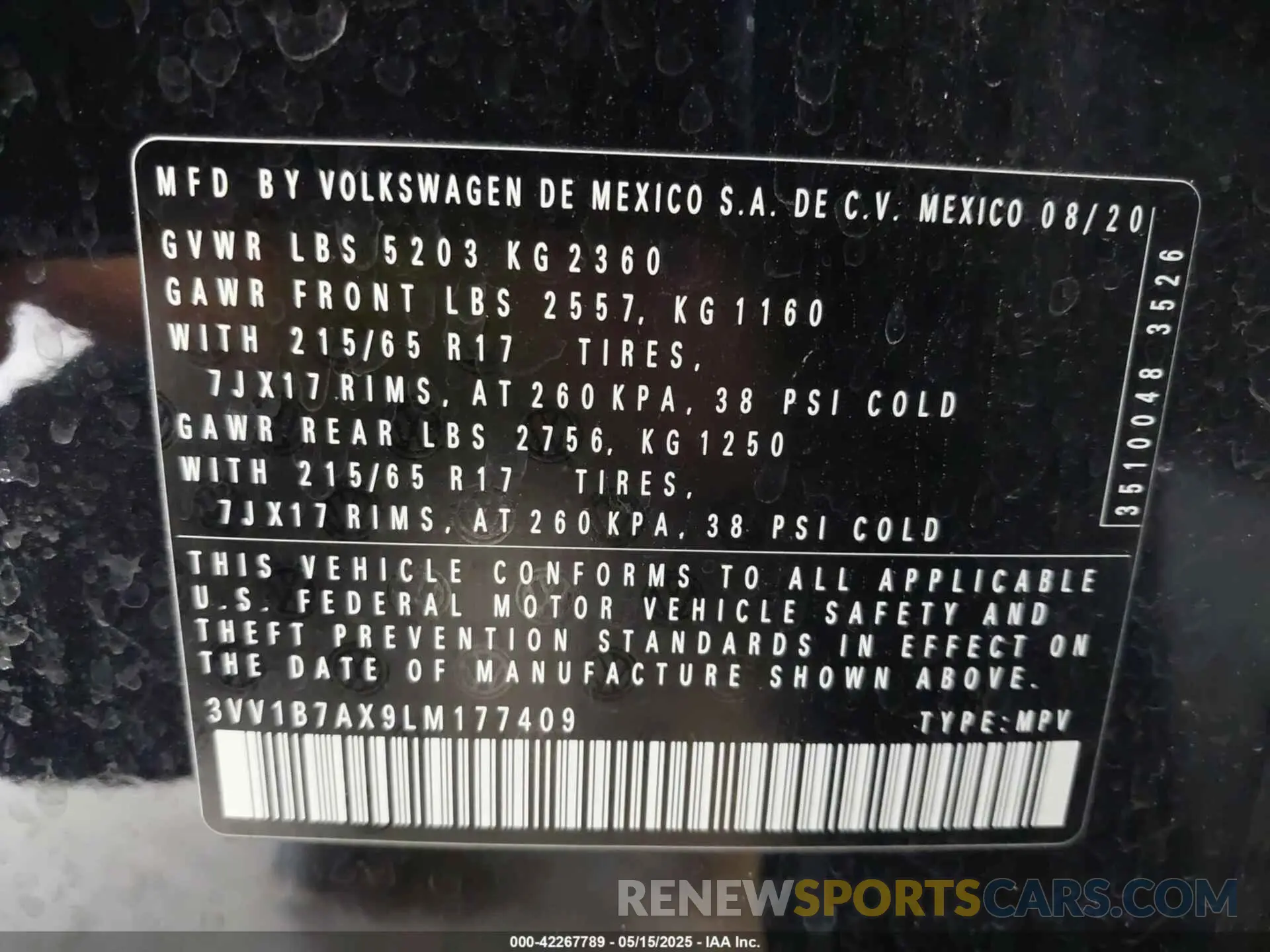 9 fotografías del automóvil dañado 3VV1B7AX9LM177409 VOLKSWAGEN TIGUAN 2020