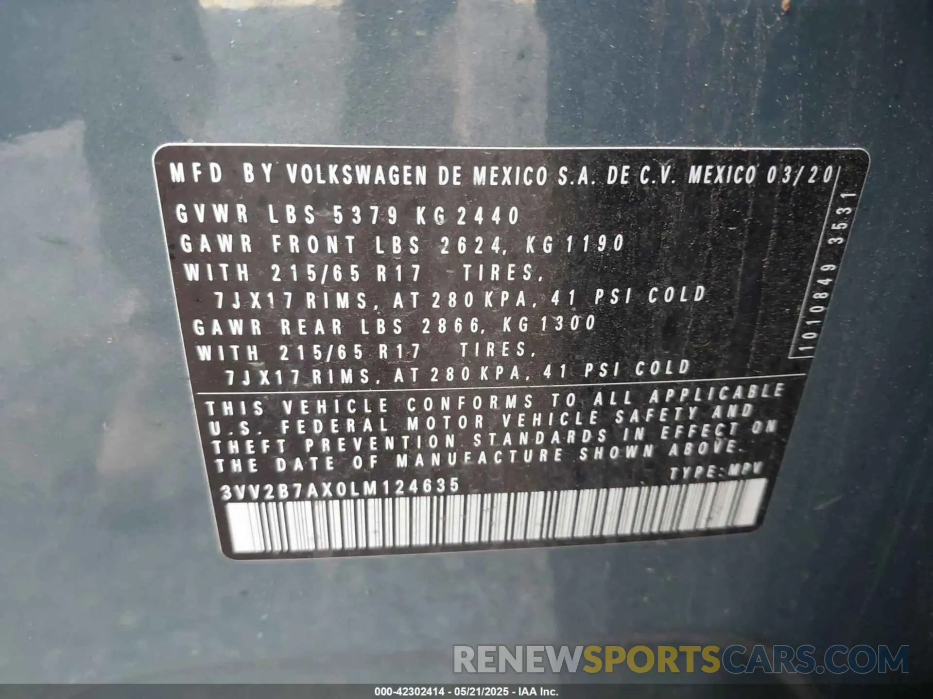 9 fotografías del automóvil dañado 3VV2B7AX0LM124635 VOLKSWAGEN TIGUAN 2020