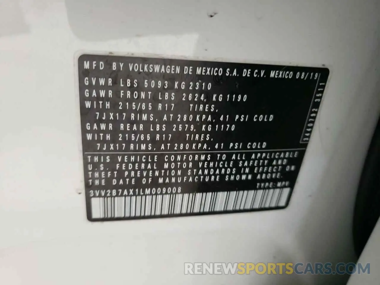 13 fotografías del automóvil dañado 3VV2B7AX1LM009008 VOLKSWAGEN TIGUAN 2020