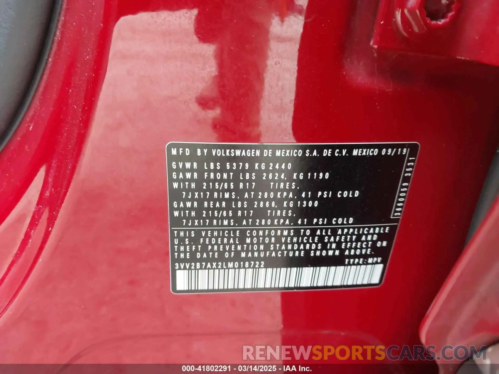 9 fotografías del automóvil dañado 3VV2B7AX2LM018722 VOLKSWAGEN TIGUAN 2020