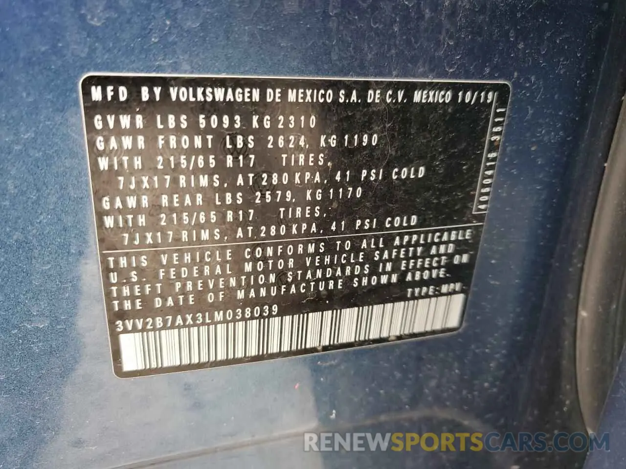 14 fotografías del automóvil dañado 3VV2B7AX3LM038039 VOLKSWAGEN TIGUAN 2020