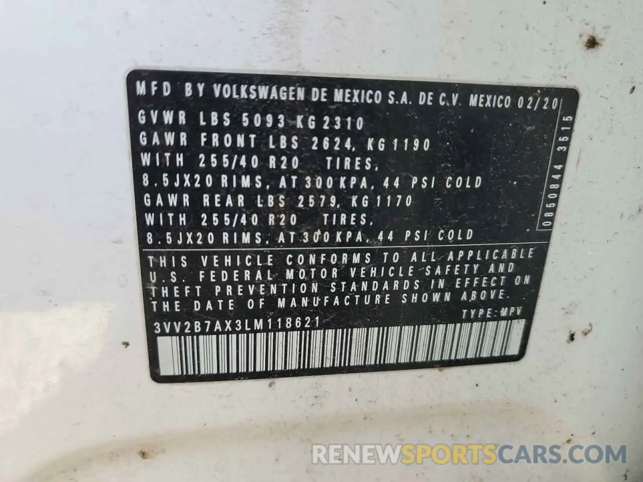 12 fotografías del automóvil dañado 3VV2B7AX3LM118621 VOLKSWAGEN TIGUAN 2020