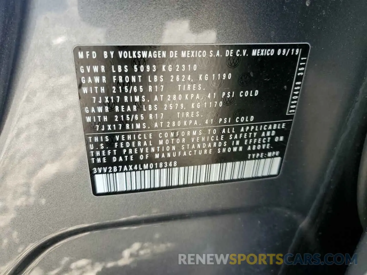 13 fotografías del automóvil dañado 3VV2B7AX4LM018348 VOLKSWAGEN TIGUAN 2020
