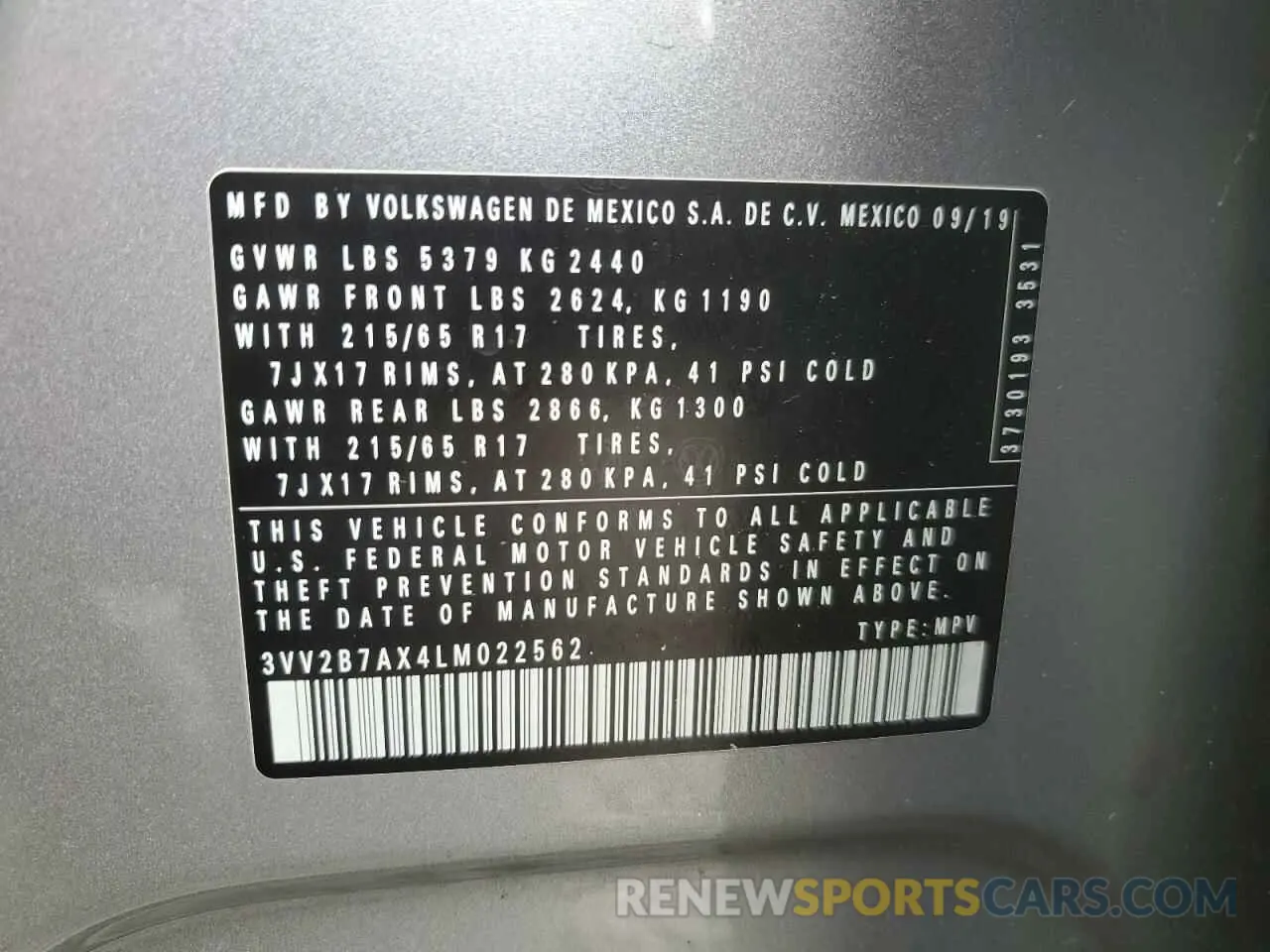 13 fotografías del automóvil dañado 3VV2B7AX4LM022562 VOLKSWAGEN TIGUAN 2020
