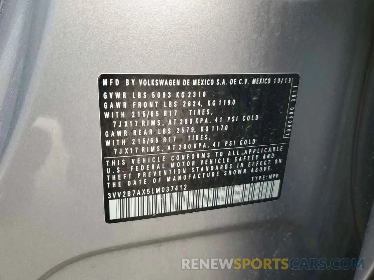 13 fotografías del automóvil dañado 3VV2B7AX5LM037412 VOLKSWAGEN TIGUAN 2020