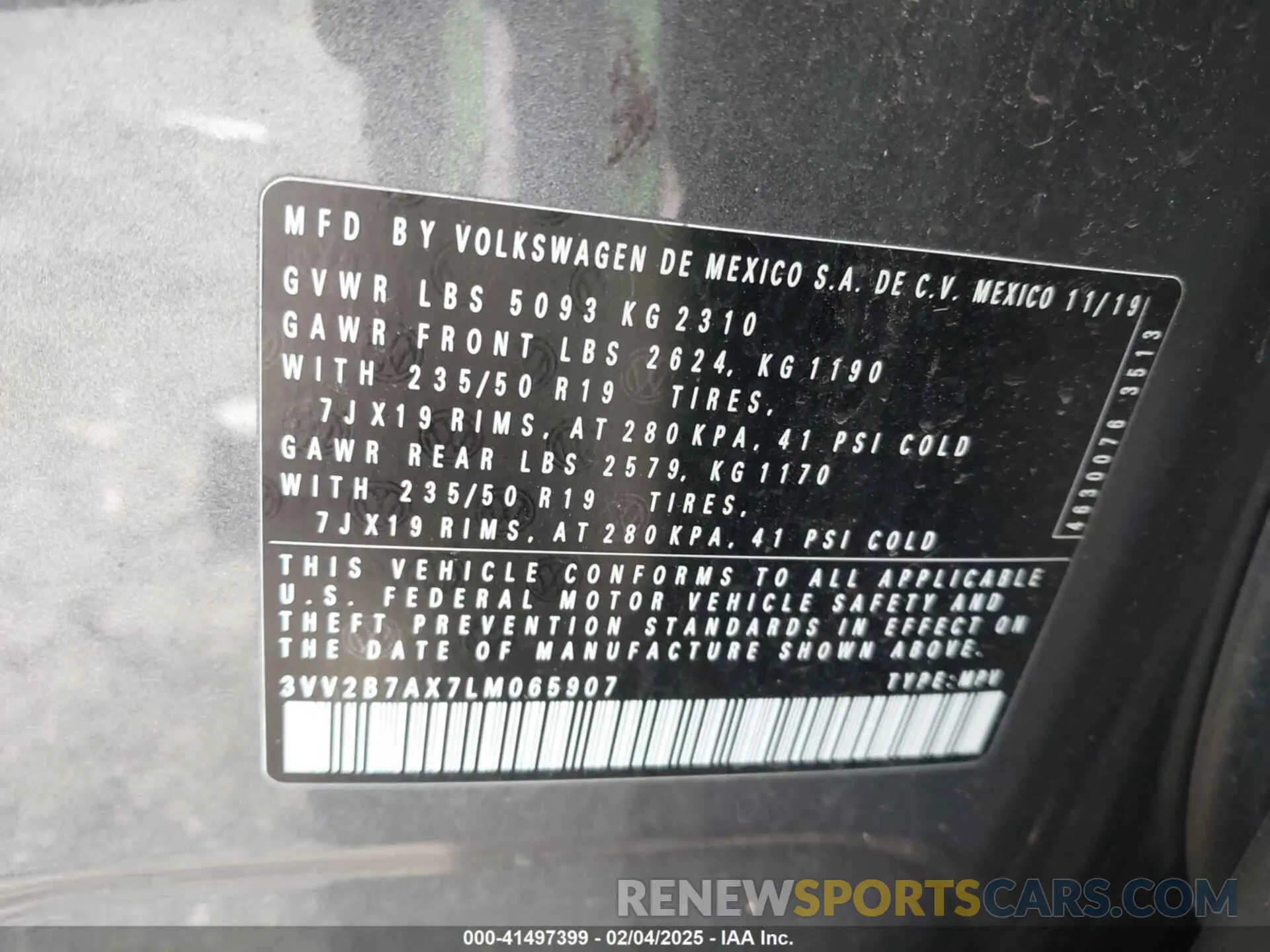 9 fotografías del automóvil dañado 3VV2B7AX7LM065907 VOLKSWAGEN TIGUAN 2020