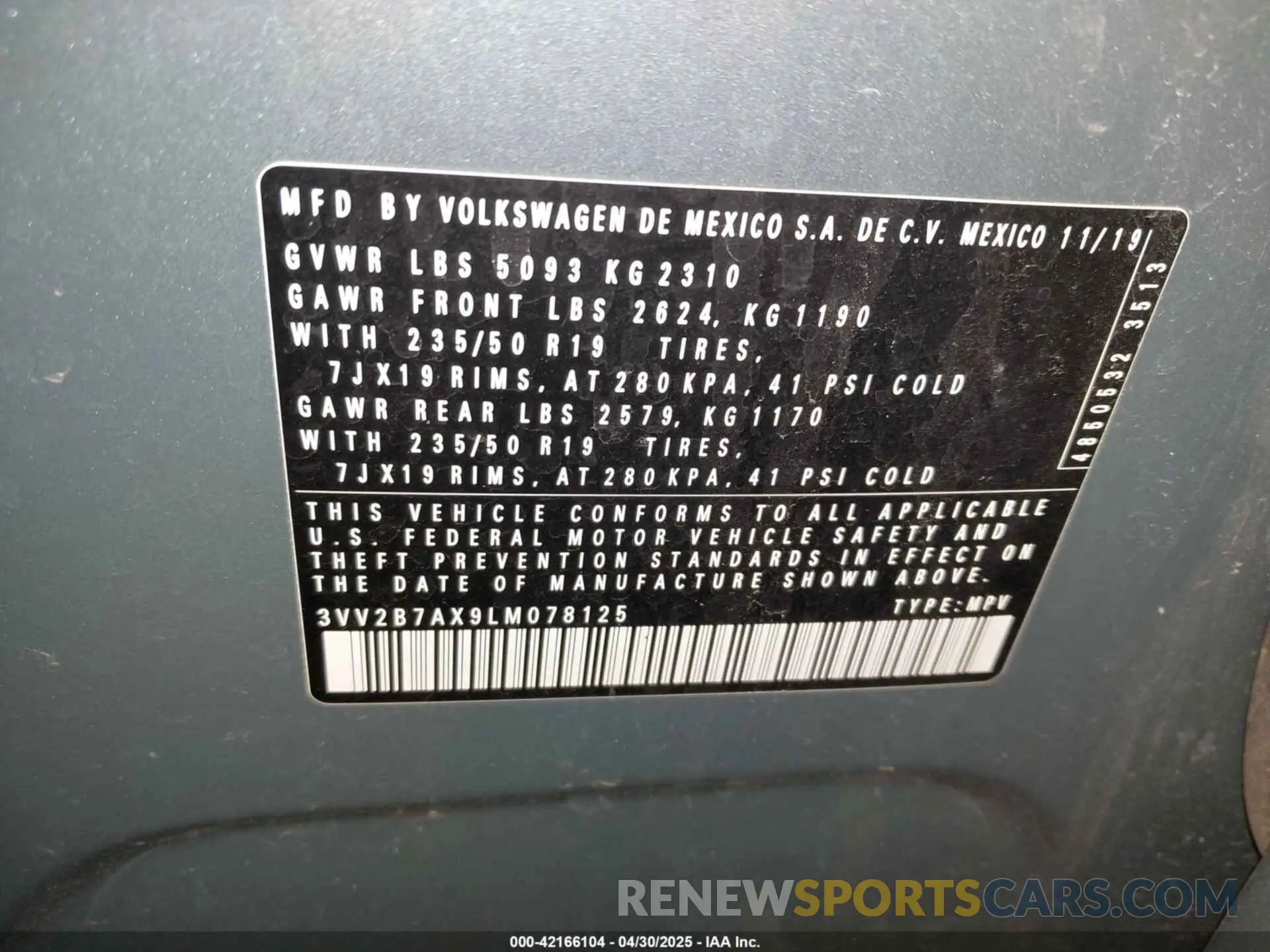 9 fotografías del automóvil dañado 3VV2B7AX9LM078125 VOLKSWAGEN TIGUAN 2020