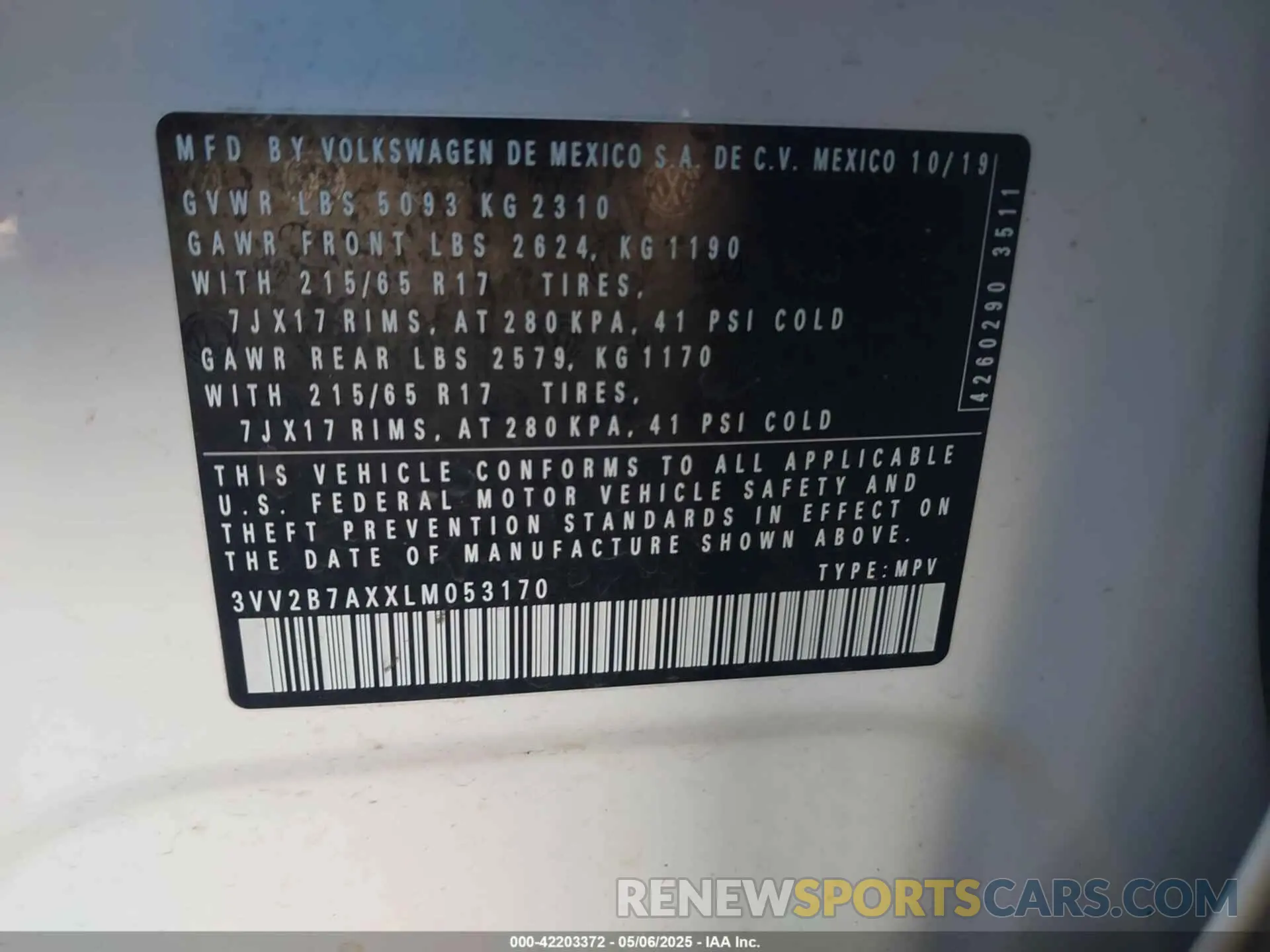 9 fotografías del automóvil dañado 3VV2B7AXXLM053170 VOLKSWAGEN TIGUAN 2020