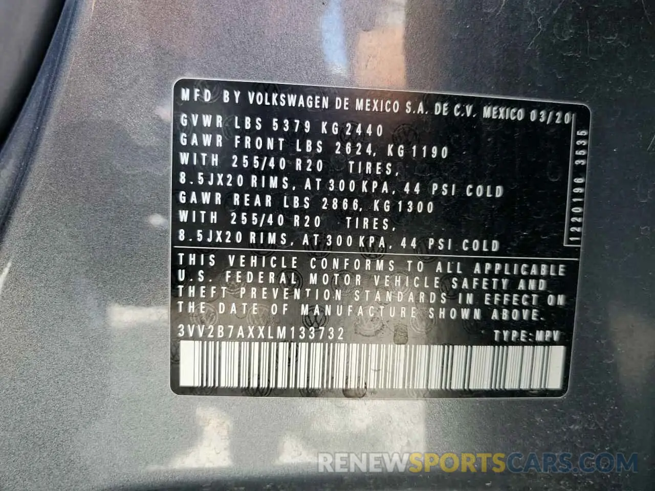 13 fotografías del automóvil dañado 3VV2B7AXXLM133732 VOLKSWAGEN TIGUAN 2020
