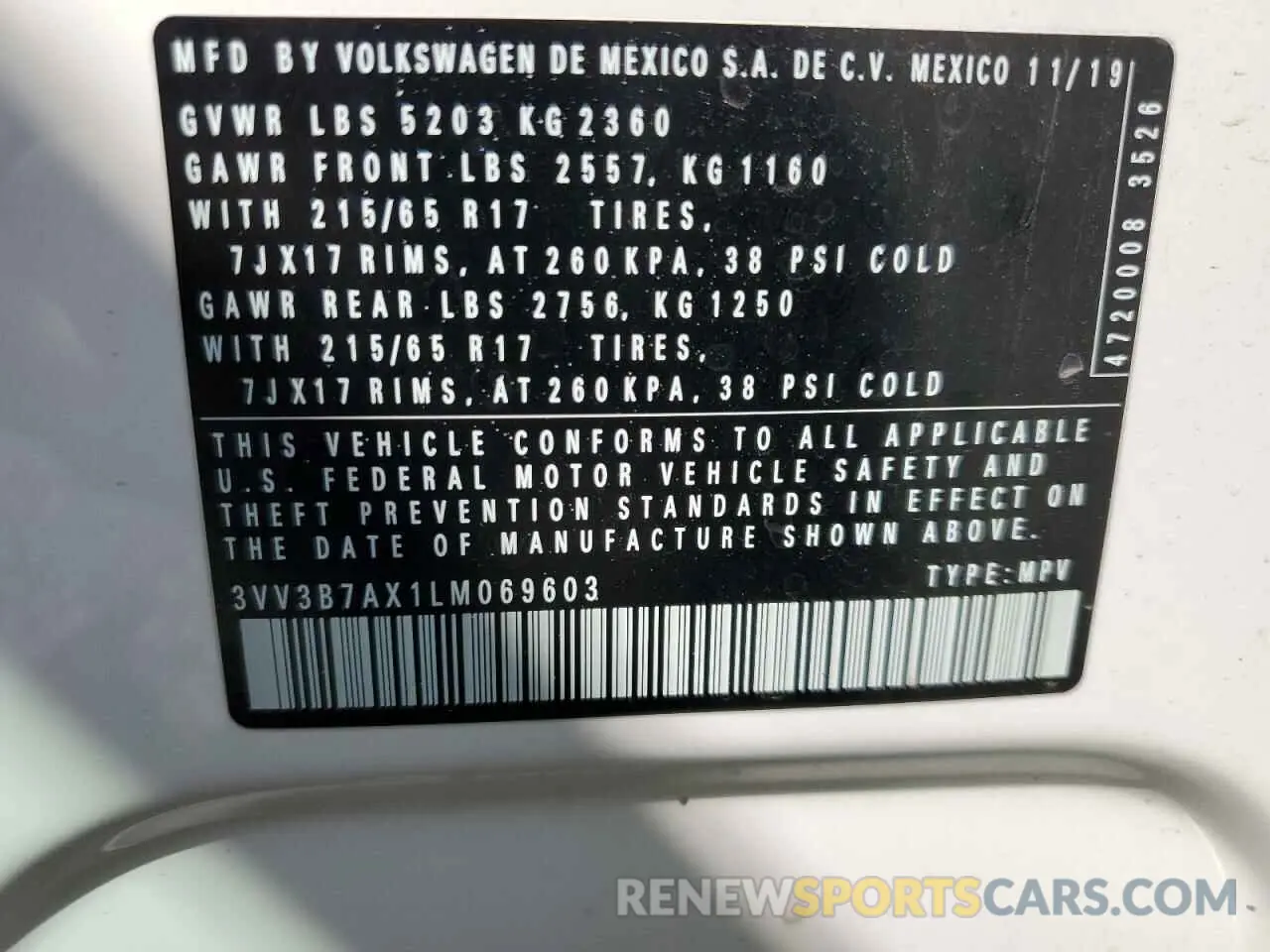 13 fotografías del automóvil dañado 3VV3B7AX1LM069603 VOLKSWAGEN TIGUAN 2020