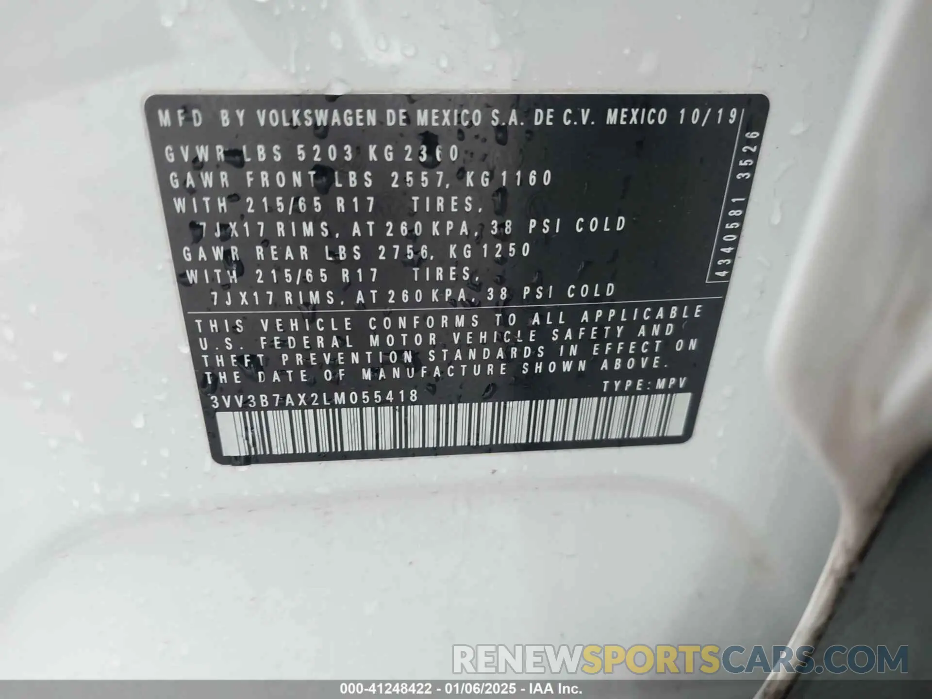 9 fotografías del automóvil dañado 3VV3B7AX2LM055418 VOLKSWAGEN TIGUAN 2020