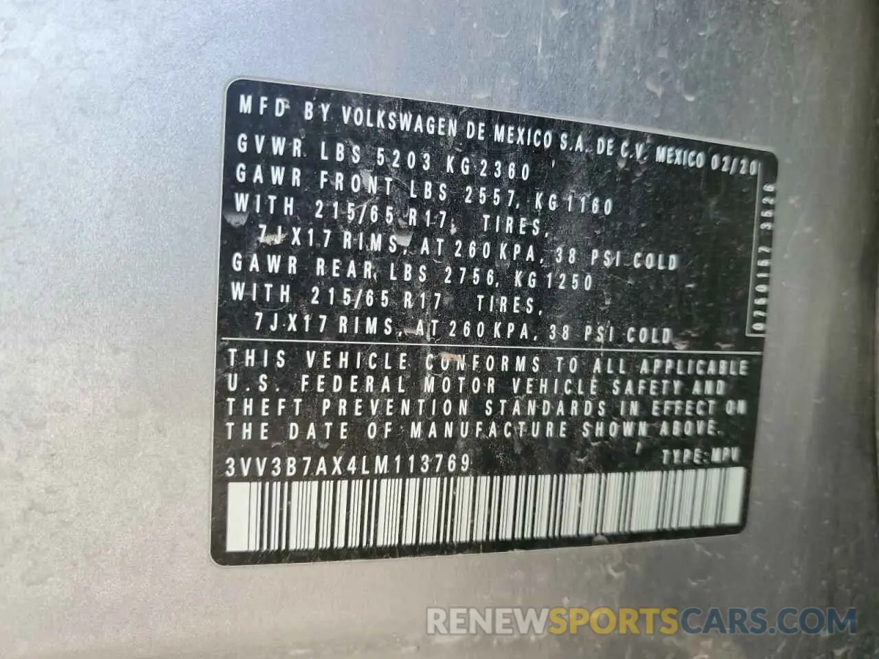 14 fotografías del automóvil dañado 3VV3B7AX4LM113769 VOLKSWAGEN TIGUAN 2020