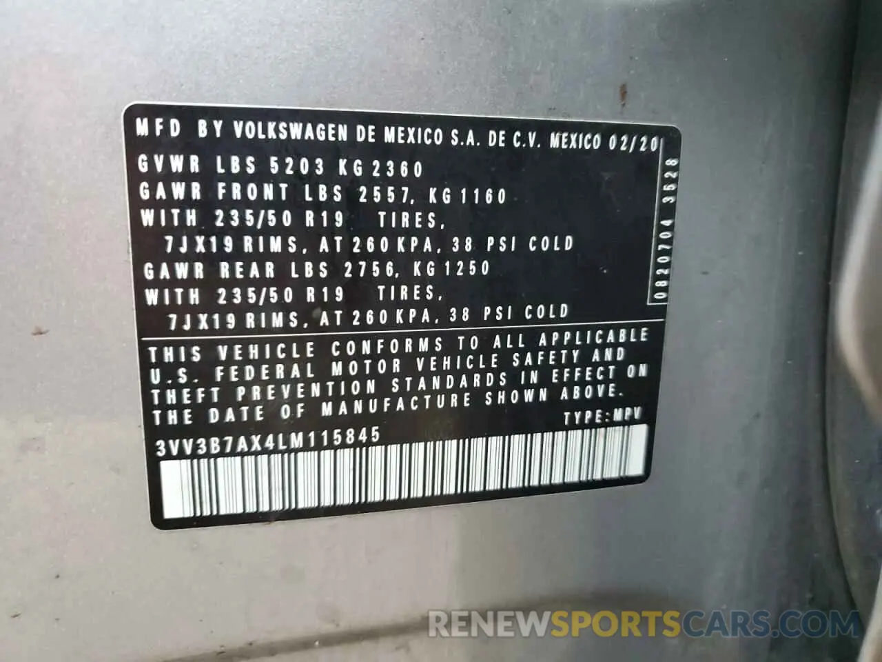 13 fotografías del automóvil dañado 3VV3B7AX4LM115845 VOLKSWAGEN TIGUAN 2020