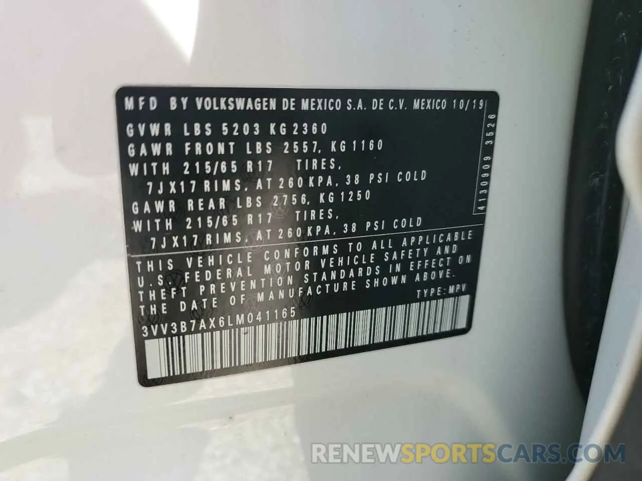 13 fotografías del automóvil dañado 3VV3B7AX6LM041165 VOLKSWAGEN TIGUAN 2020