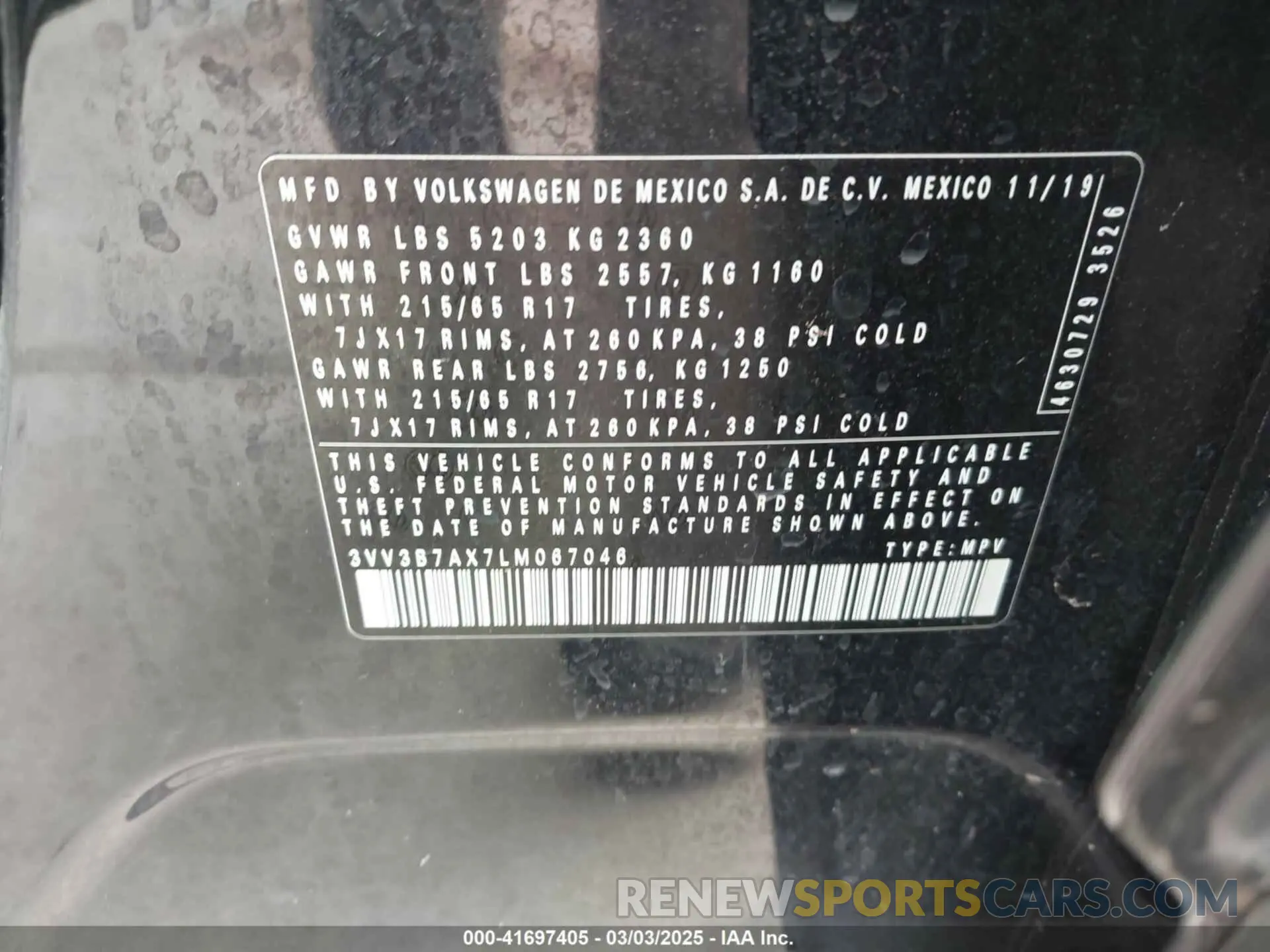 9 fotografías del automóvil dañado 3VV3B7AX7LM067046 VOLKSWAGEN TIGUAN 2020