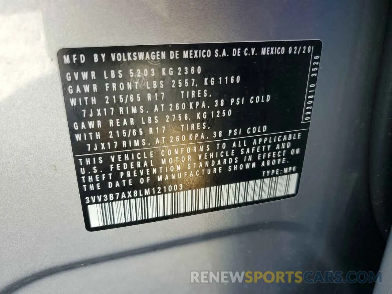 13 fotografías del automóvil dañado 3VV3B7AX8LM121003 VOLKSWAGEN TIGUAN 2020