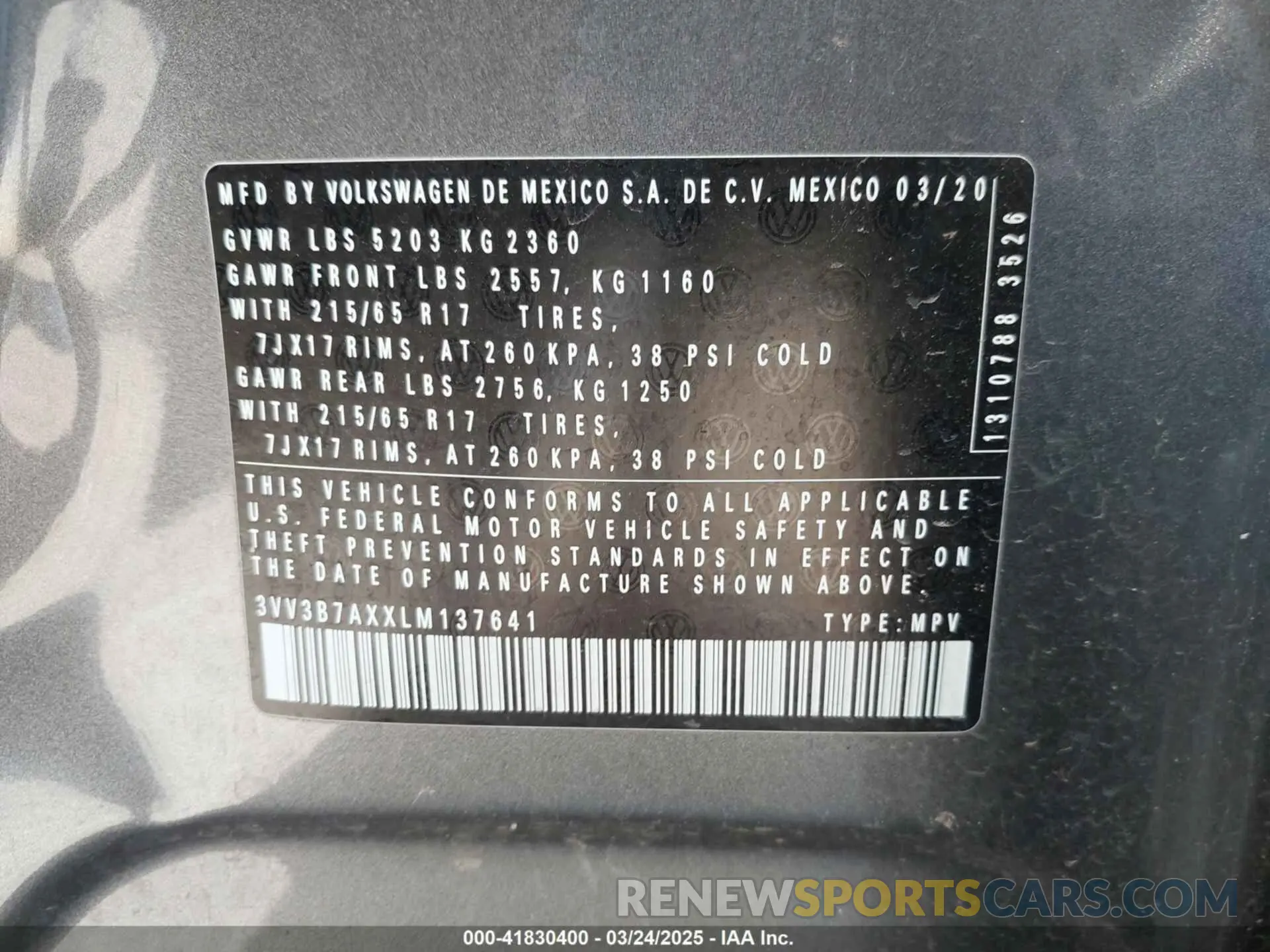 9 fotografías del automóvil dañado 3VV3B7AXXLM137641 VOLKSWAGEN TIGUAN 2020