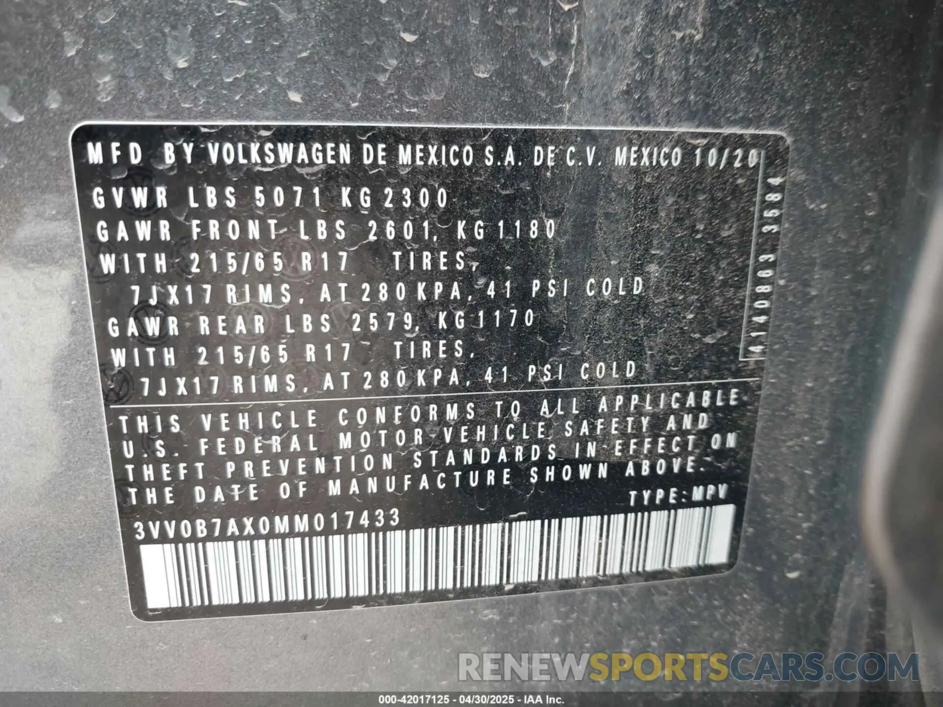 9 fotografías del automóvil dañado 3VV0B7AX0MM017433 VOLKSWAGEN TIGUAN 2021