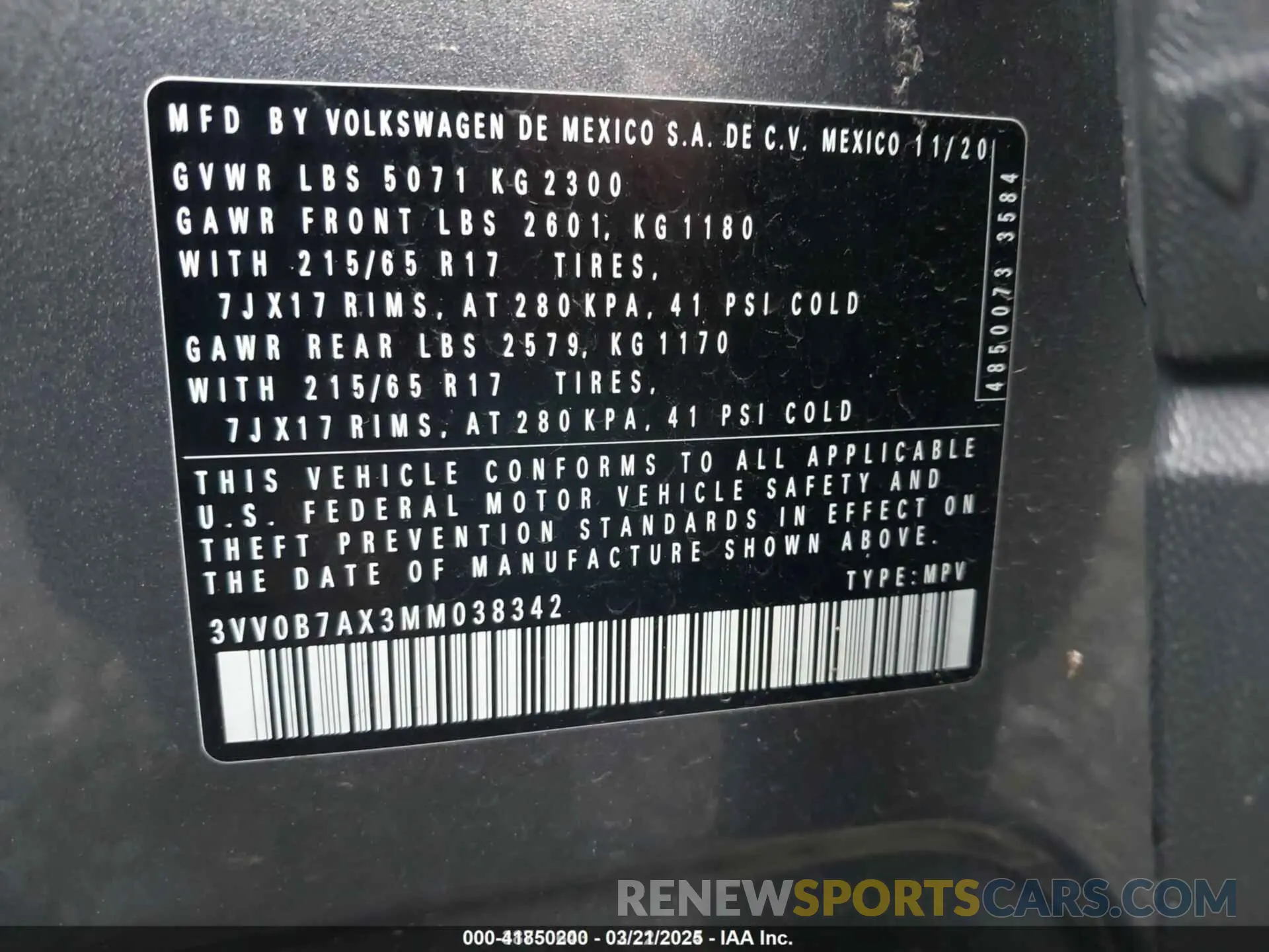 9 fotografías del automóvil dañado 3VV0B7AX3MM038342 VOLKSWAGEN TIGUAN 2021