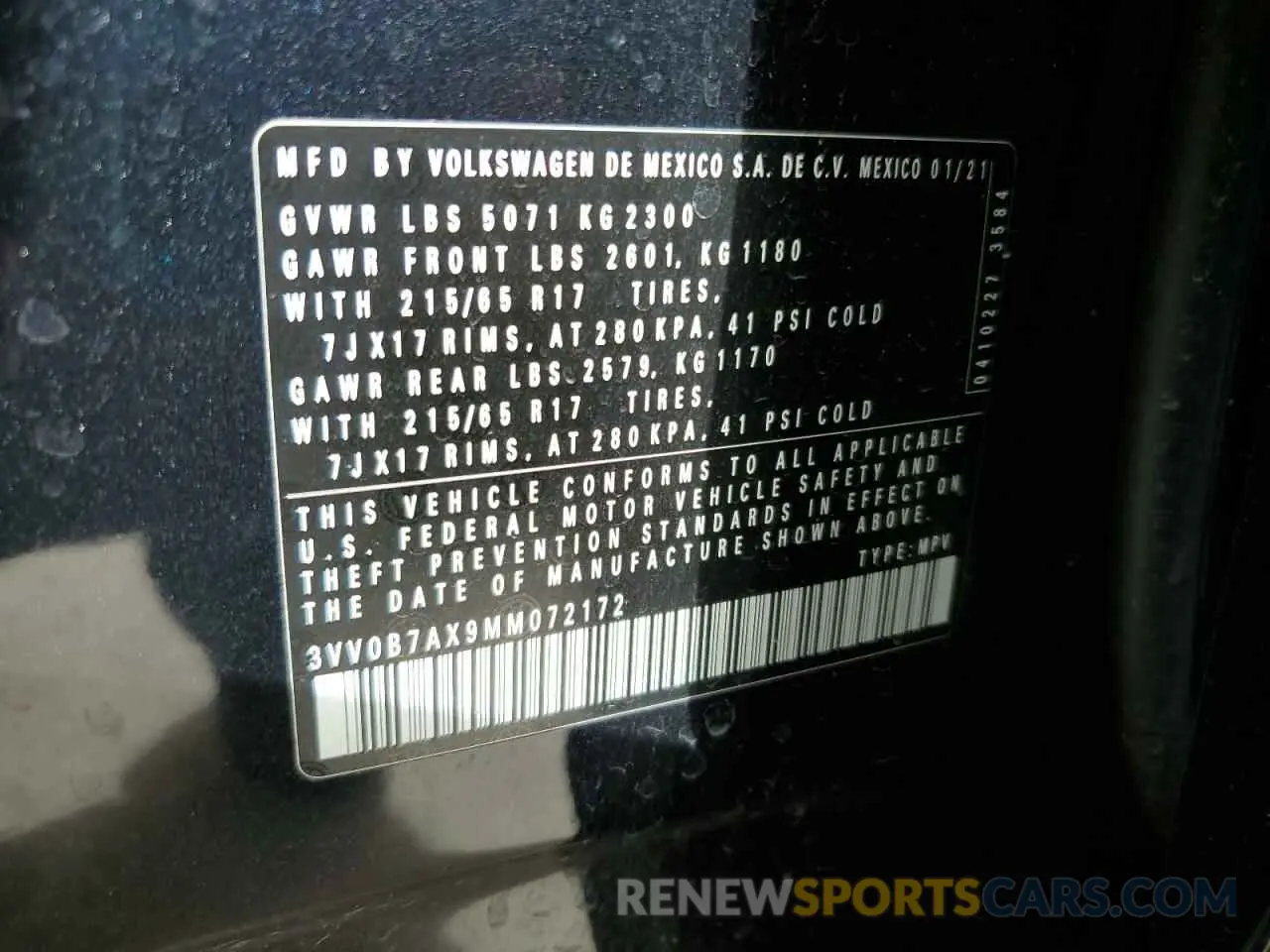 15 fotografías del automóvil dañado 3VV0B7AX9MM072172 VOLKSWAGEN TIGUAN 2021