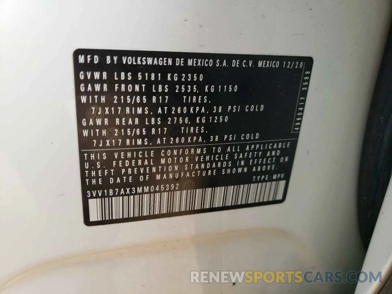 14 fotografías del automóvil dañado 3VV1B7AX3MM045392 VOLKSWAGEN TIGUAN 2021