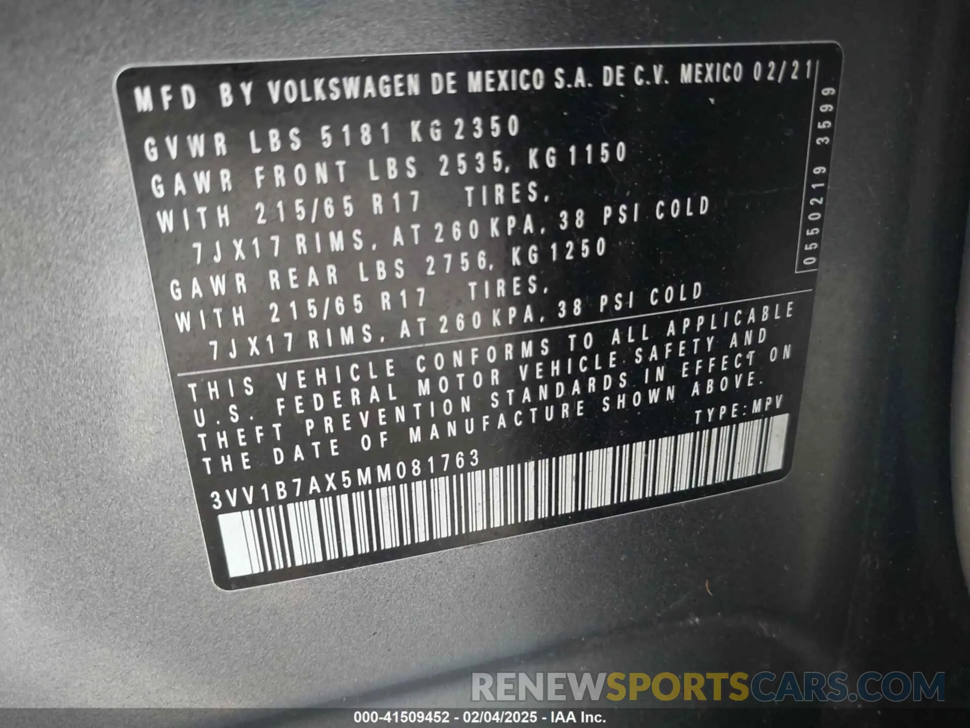 9 fotografías del automóvil dañado 3VV1B7AX5MM081763 VOLKSWAGEN TIGUAN 2021