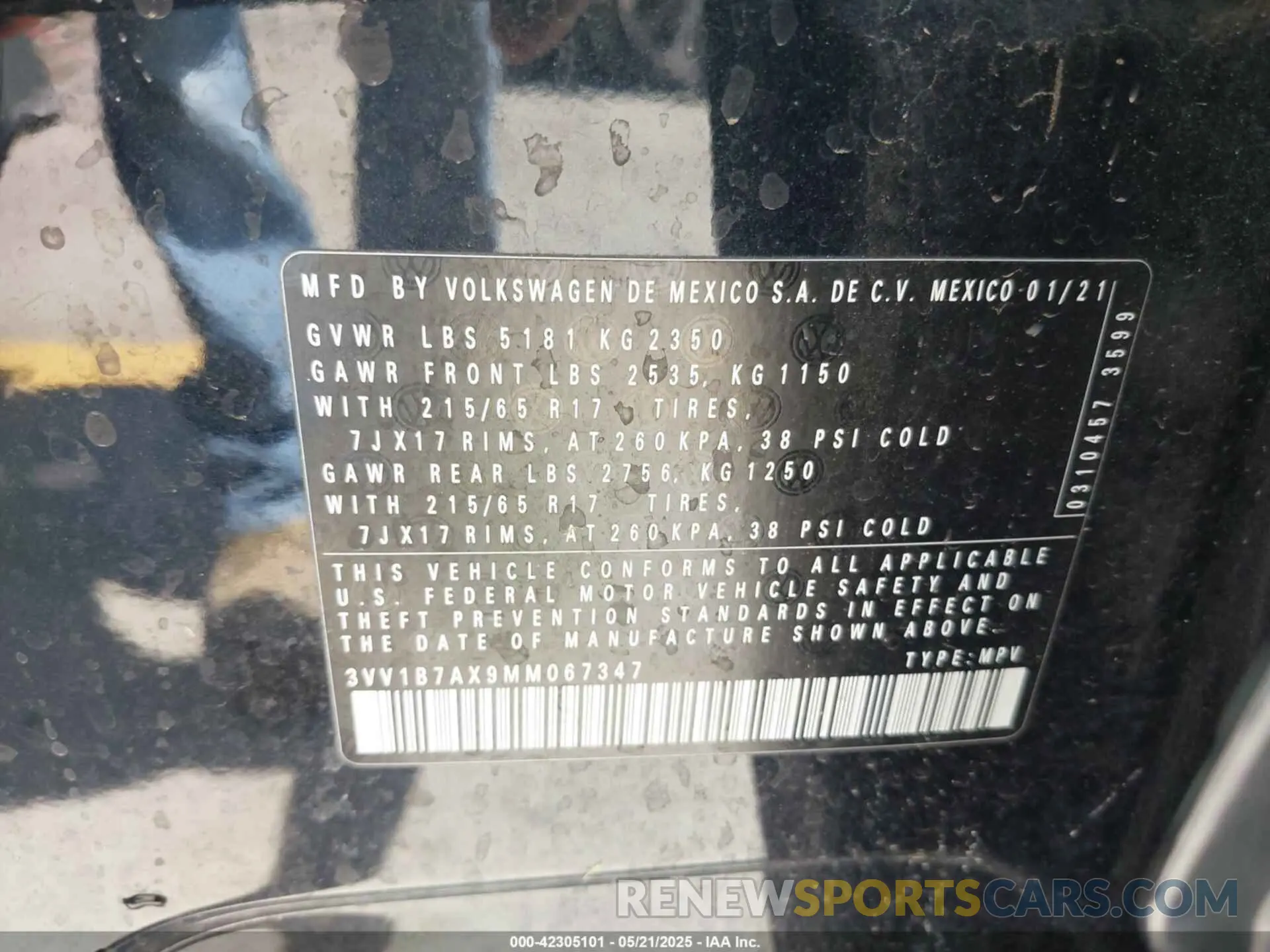 9 fotografías del automóvil dañado 3VV1B7AX9MM067347 VOLKSWAGEN TIGUAN 2021