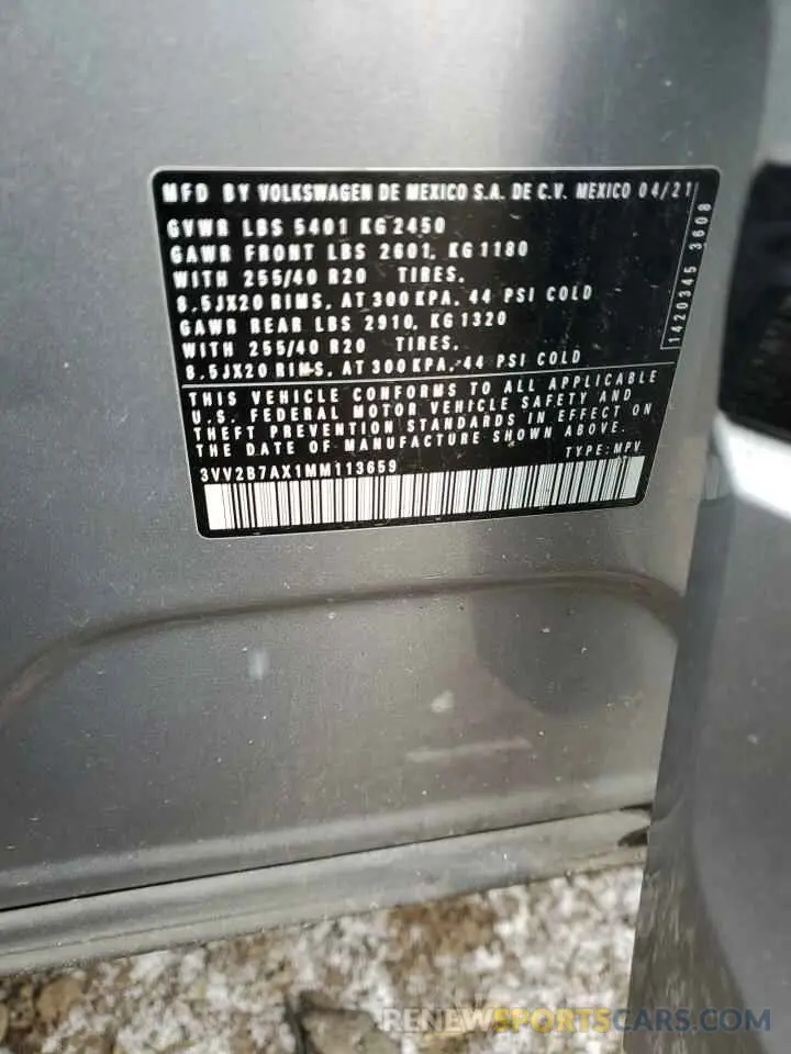 12 fotografías del automóvil dañado 3VV2B7AX1MM113659 VOLKSWAGEN TIGUAN 2021