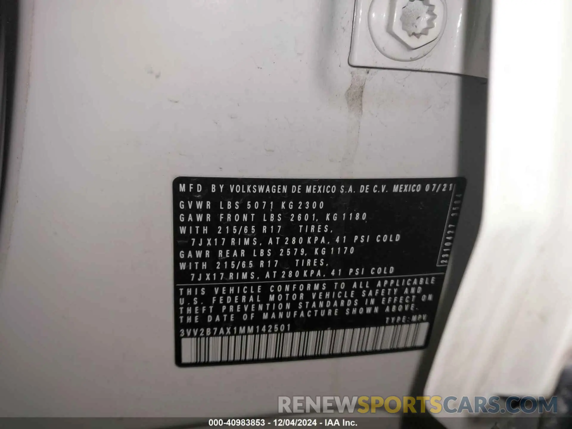 9 fotografías del automóvil dañado 3VV2B7AX1MM142501 VOLKSWAGEN TIGUAN 2021