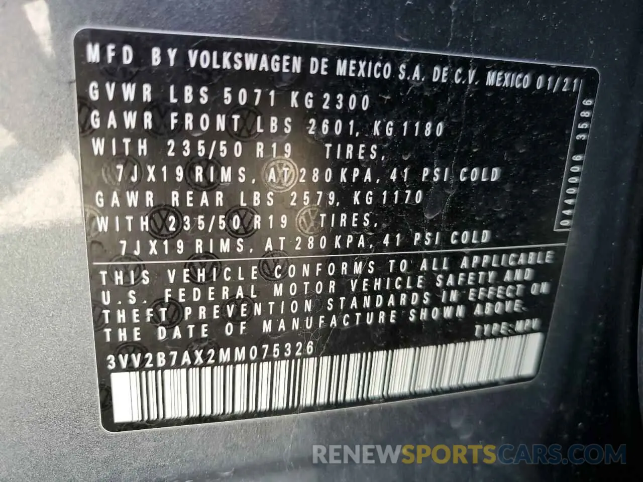 15 fotografías del automóvil dañado 3VV2B7AX2MM075326 VOLKSWAGEN TIGUAN 2021