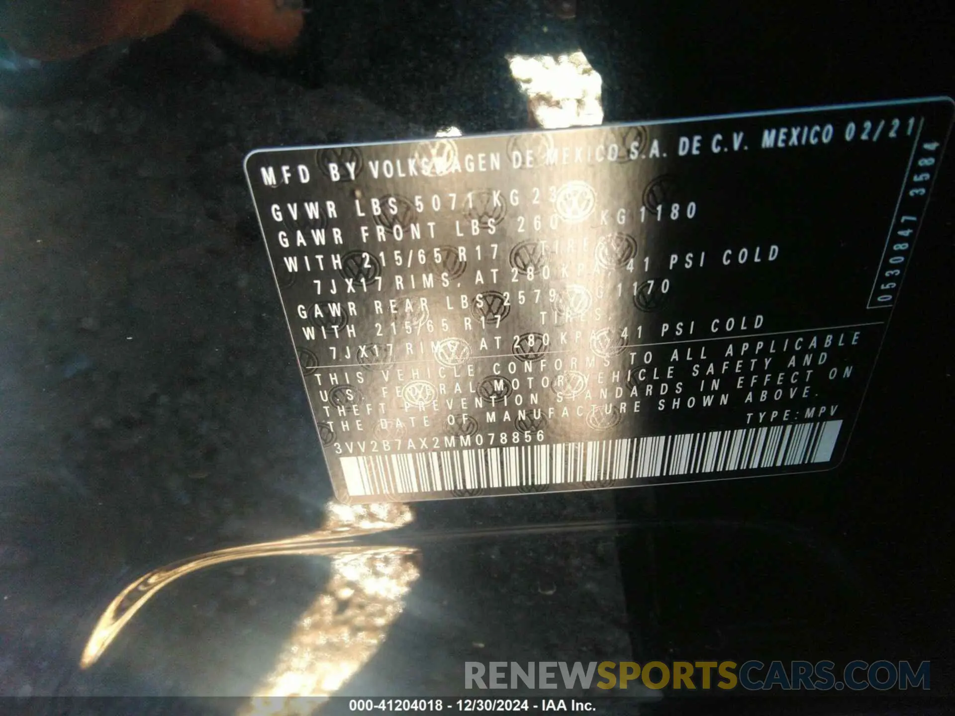 9 fotografías del automóvil dañado 3VV2B7AX2MM078856 VOLKSWAGEN TIGUAN 2021