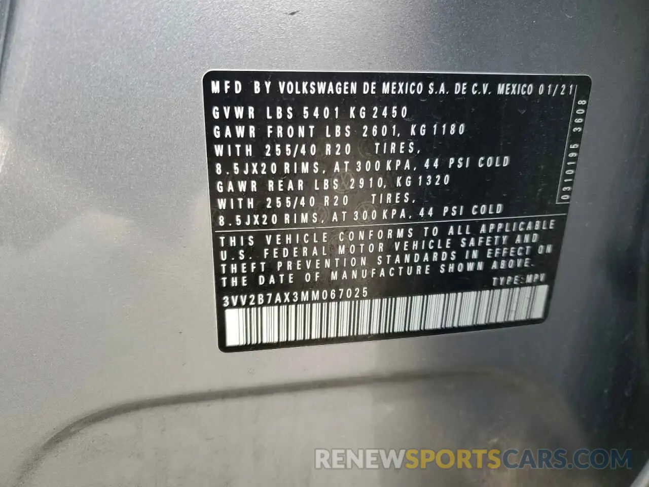 13 fotografías del automóvil dañado 3VV2B7AX3MM067025 VOLKSWAGEN TIGUAN 2021