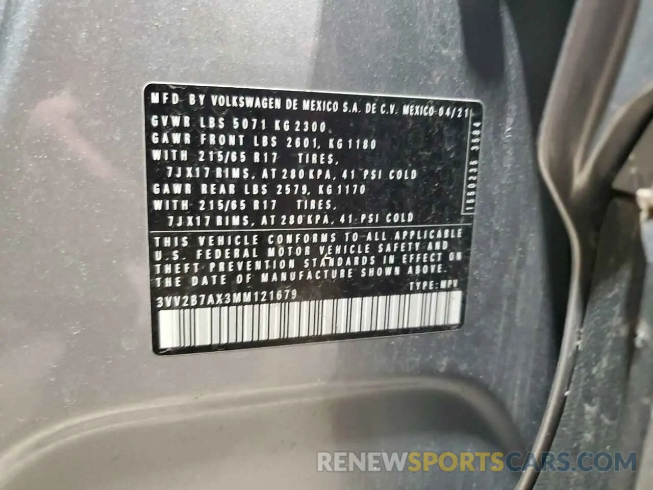 13 fotografías del automóvil dañado 3VV2B7AX3MM121679 VOLKSWAGEN TIGUAN 2021