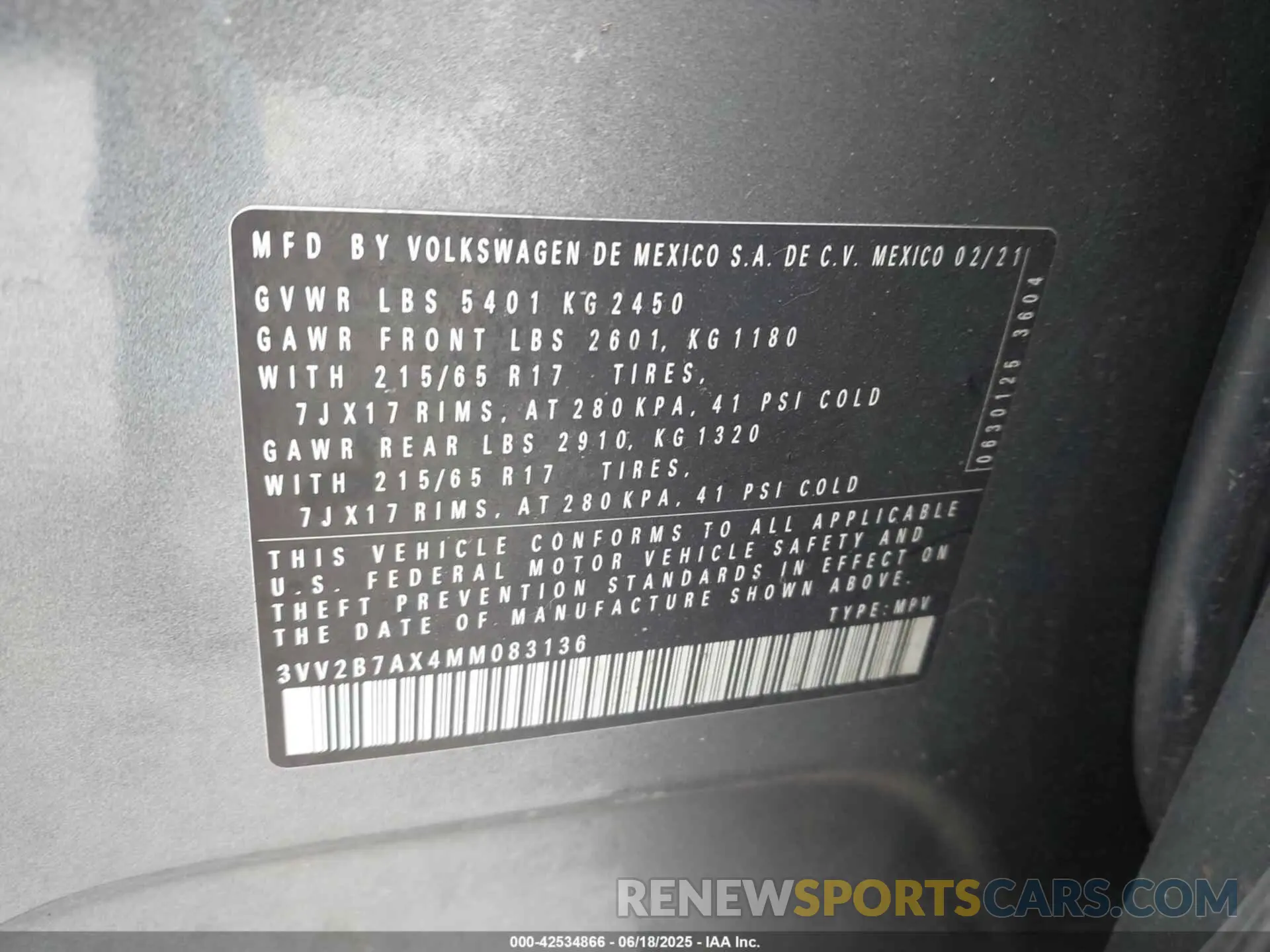 9 fotografías del automóvil dañado 3VV2B7AX4MM083136 VOLKSWAGEN TIGUAN 2021