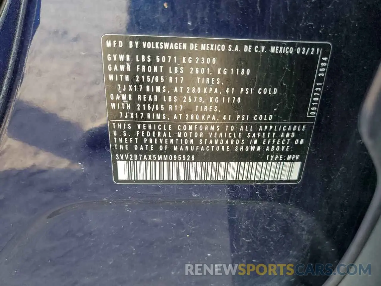16 fotografías del automóvil dañado 3VV2B7AX5MM095926 VOLKSWAGEN TIGUAN 2021