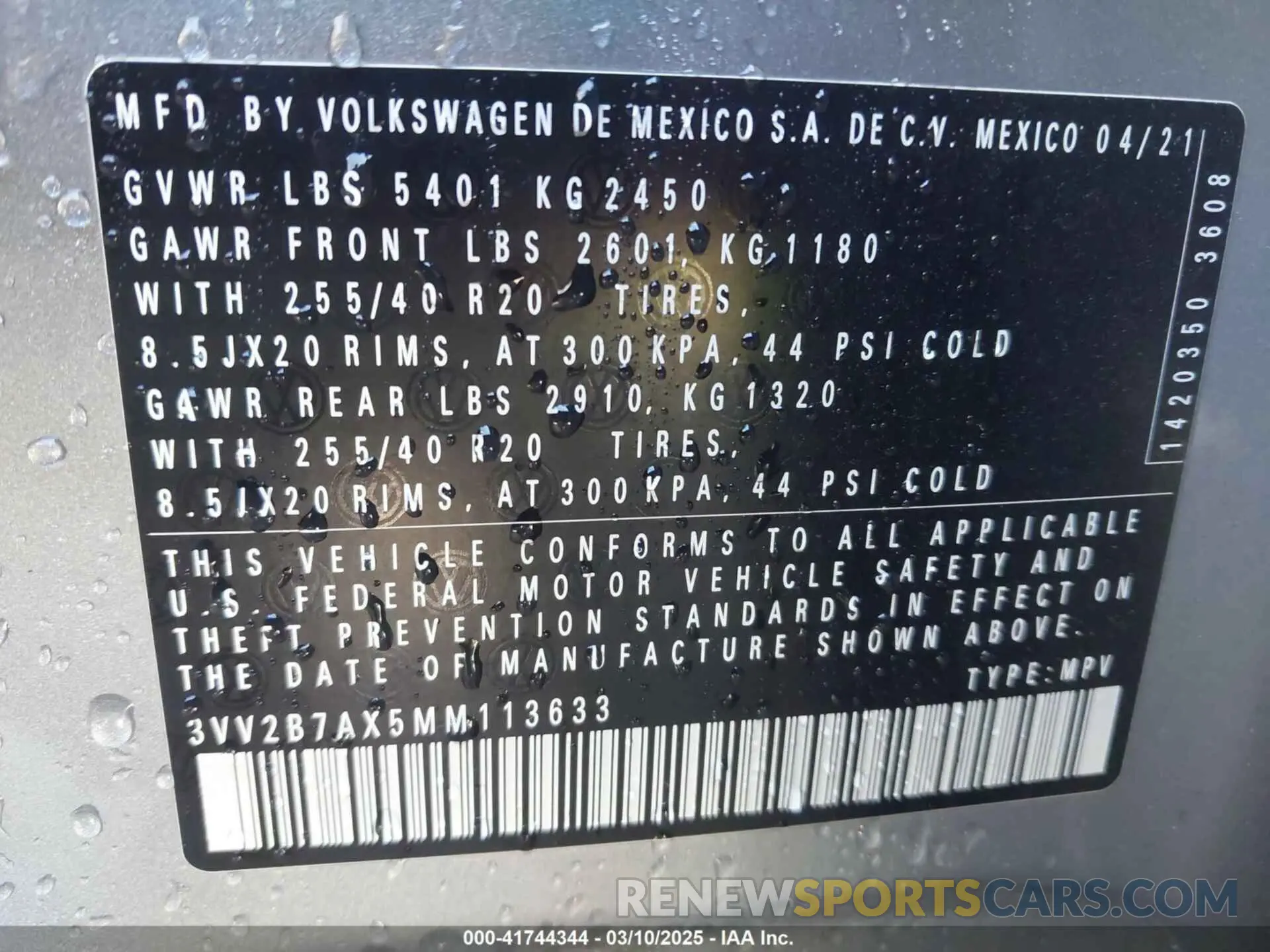 9 fotografías del automóvil dañado 3VV2B7AX5MM113633 VOLKSWAGEN TIGUAN 2021